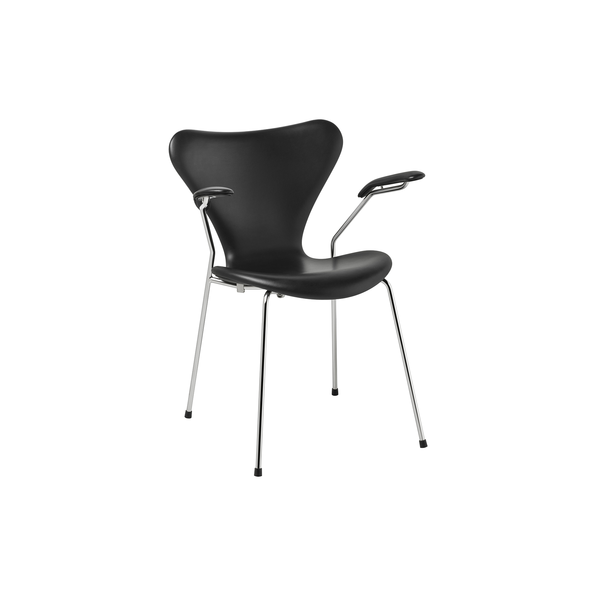 Fritz Hansen - Serie 7 3207 fuldpolstret armstol, Soft sort - H: 78,5 x B: 61 x D: 52 cm.