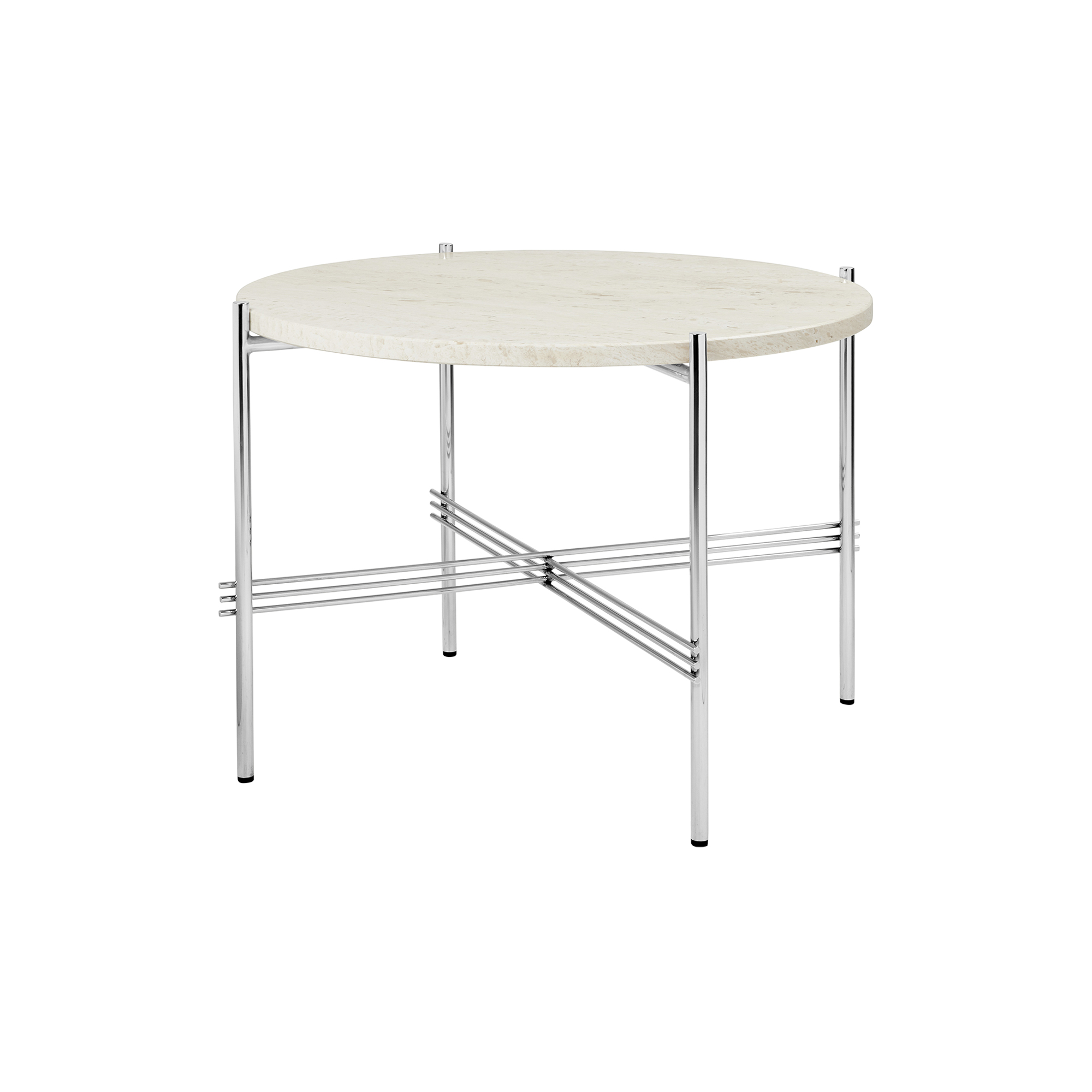 GUBI - TS Coffee Table Ø55, neutral white travertine/steel - Ø55 cm