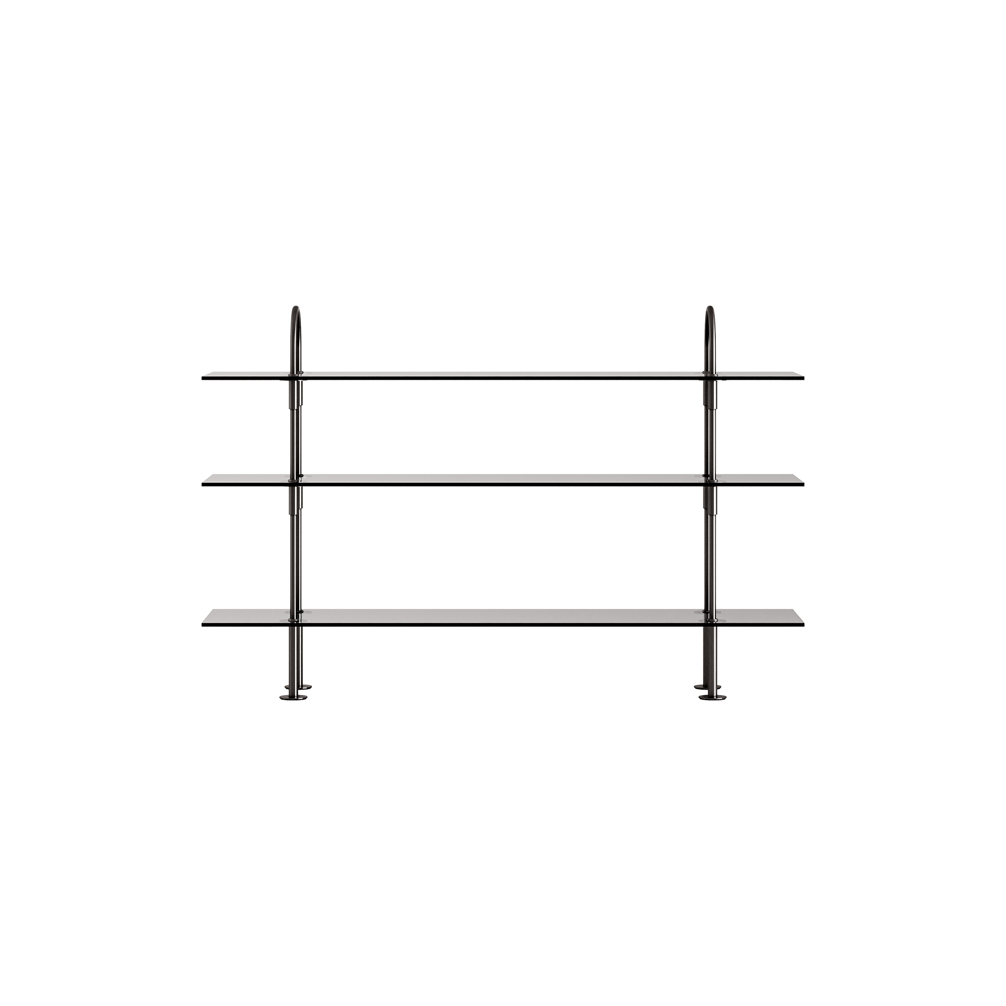 GUBI - Keen Shelving, black brass/smoked tempered glass
