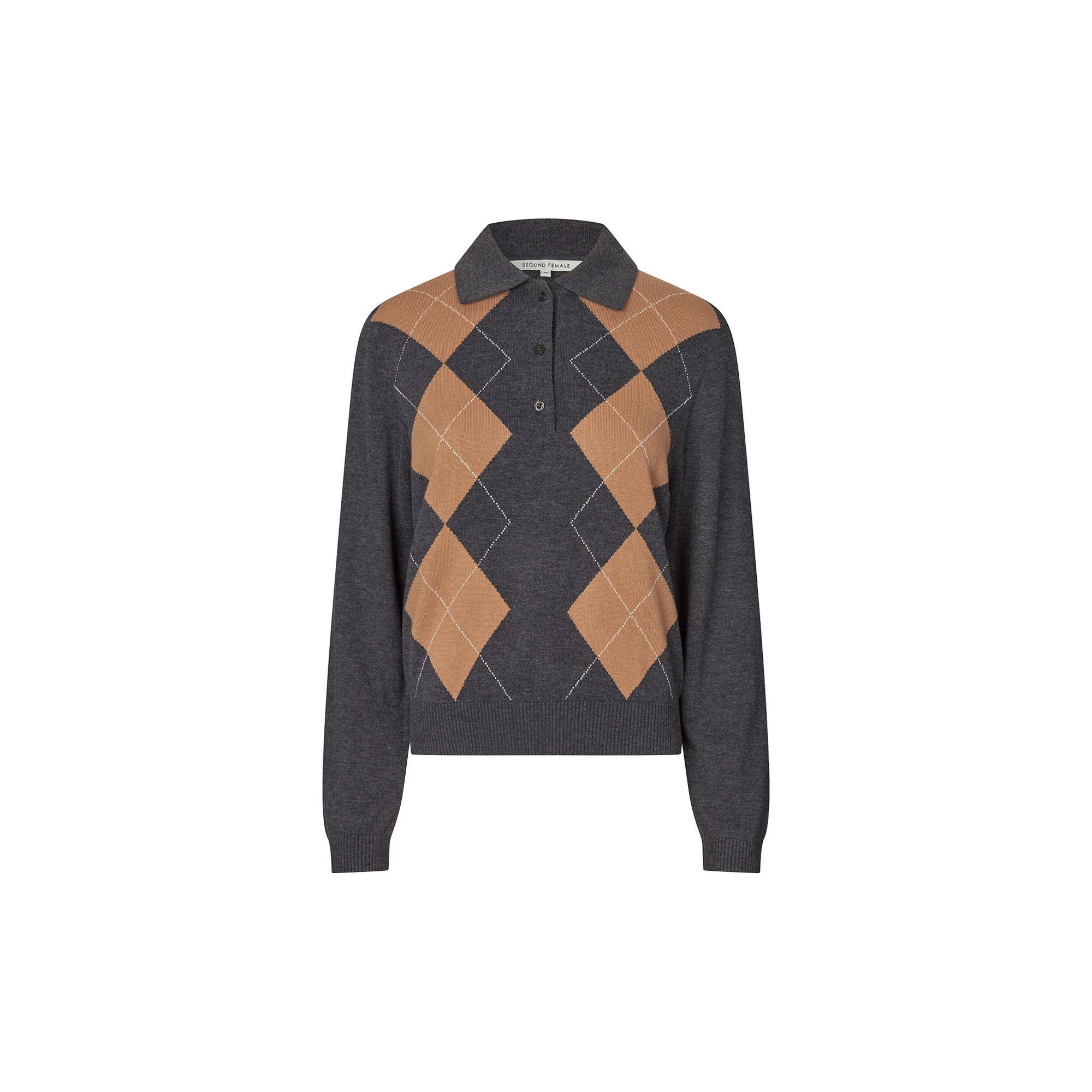 Second Female - Shailene Knit Polo, dark grey melange - Str. S