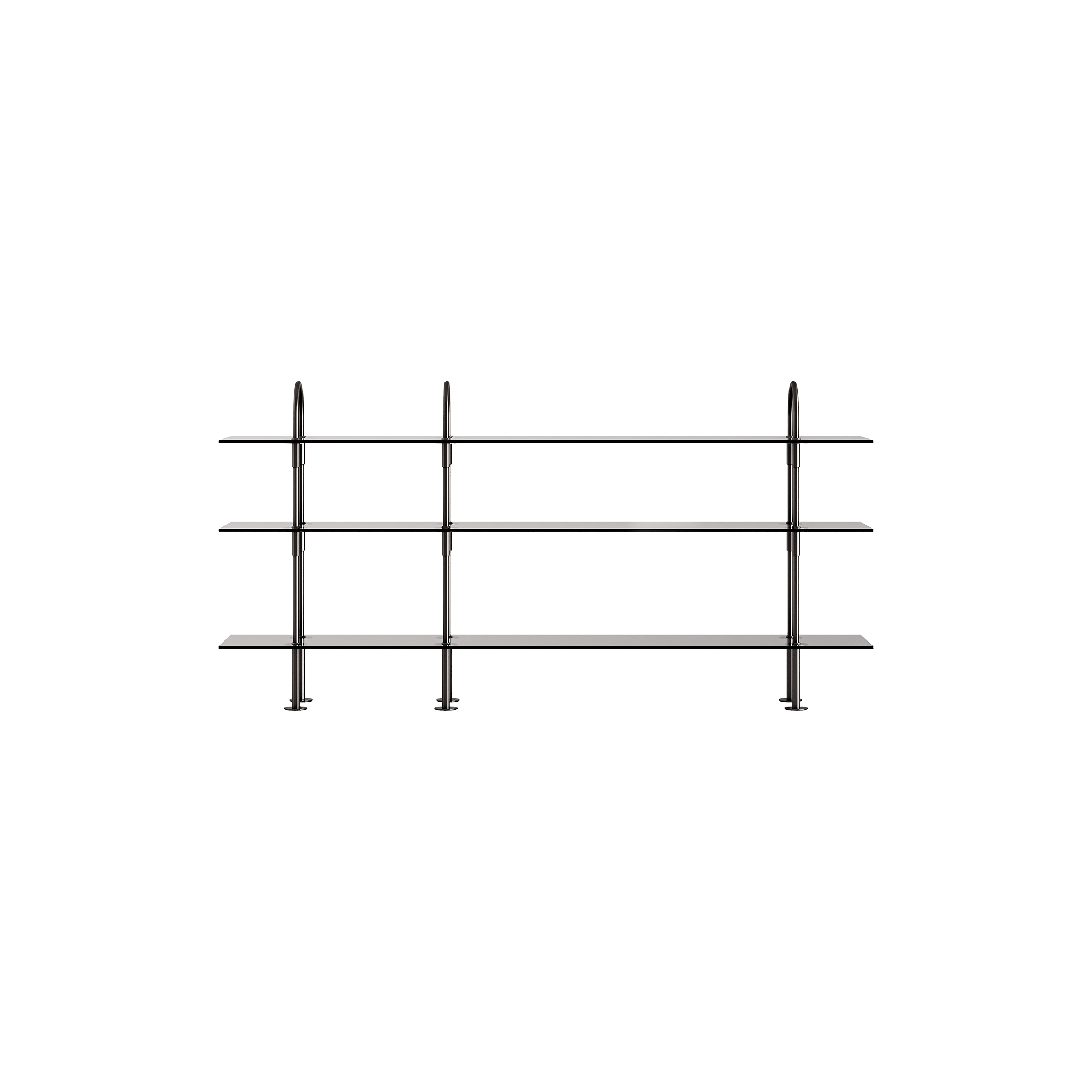 GUBI - Keen Shelving, black brass/ smoked tempered glass