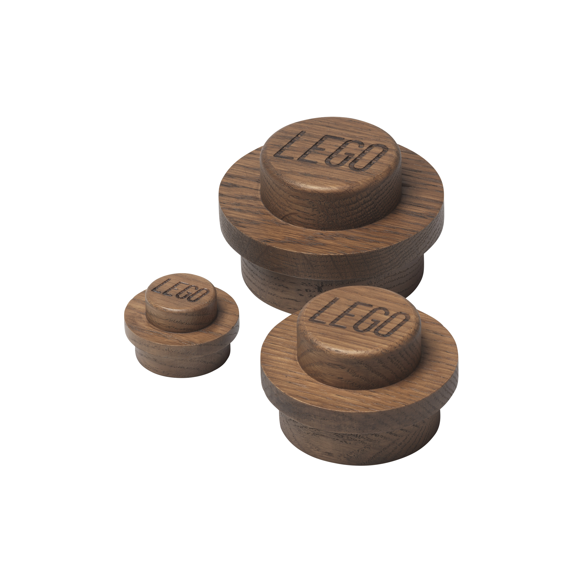 Room Copenhagen - LEGO 1x1 knagesæt, mørkbejdset eg - Ø 4,7/Ø 7,8/Ø 9,4 cm.