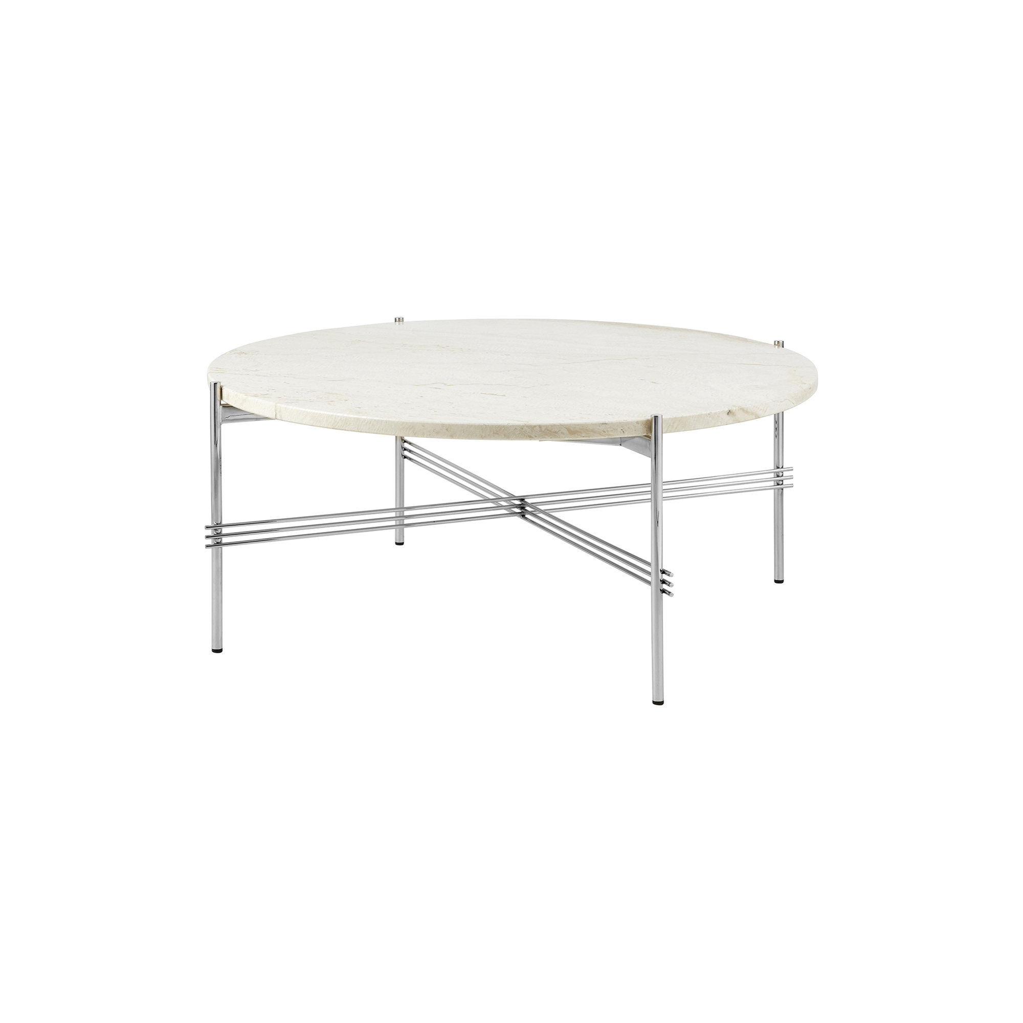 GUBI - TS Coffee Table Ø80, neutral white travertine/steel - Ø80 cm