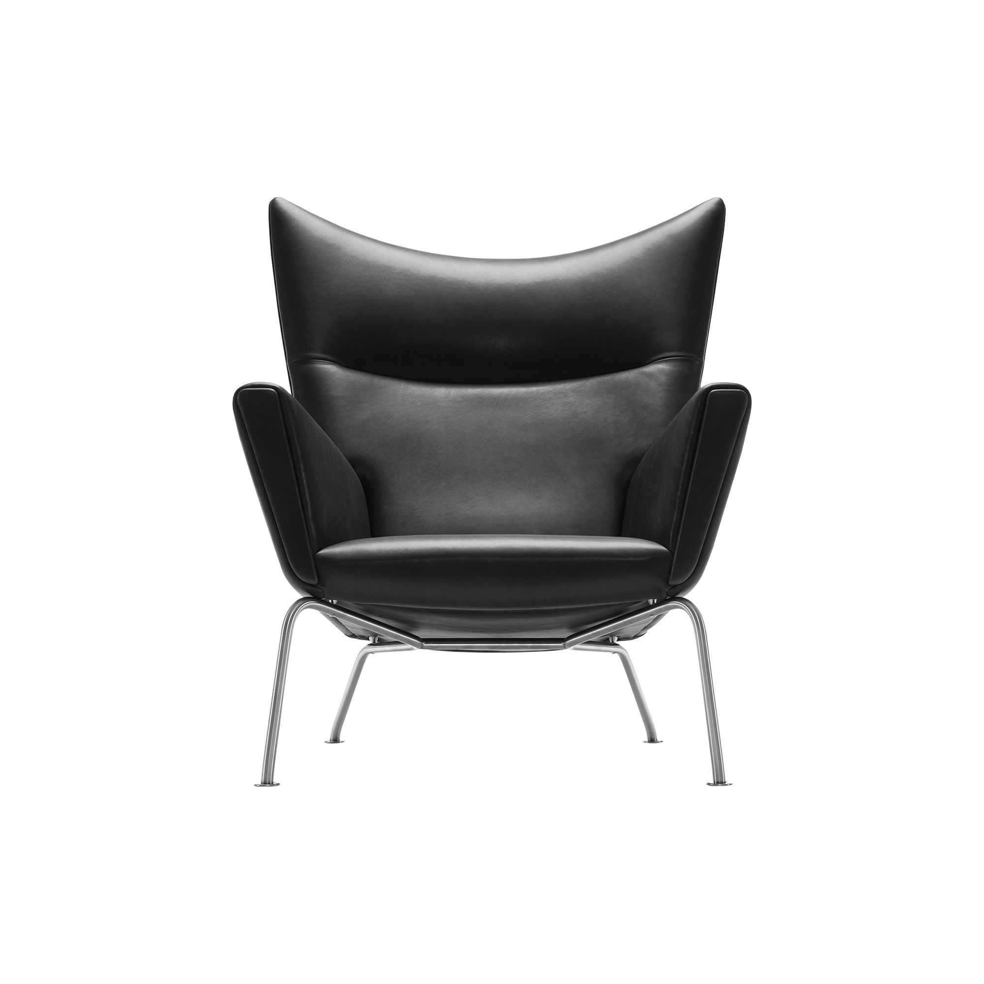 Carl Hansen & Søn - CH445 Wing Chair loungestol, sort/rustfrit stål - H: 103 x B: 90 x D: 90 cm.