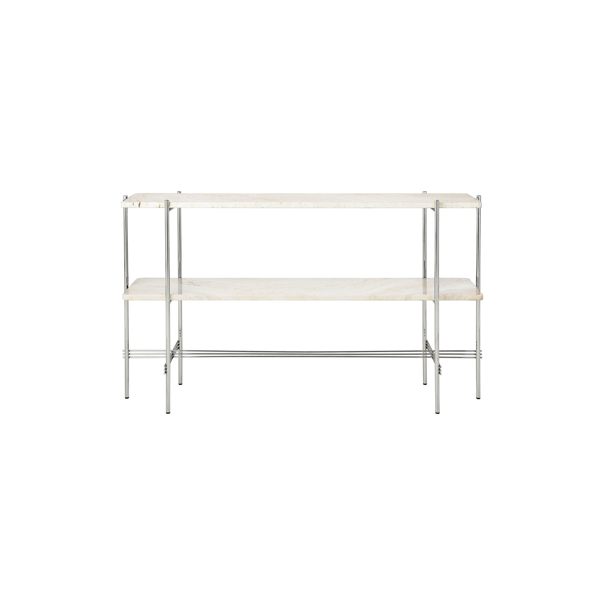 GUBI - TS Console with 2 Racks, neutral white travertine/steel