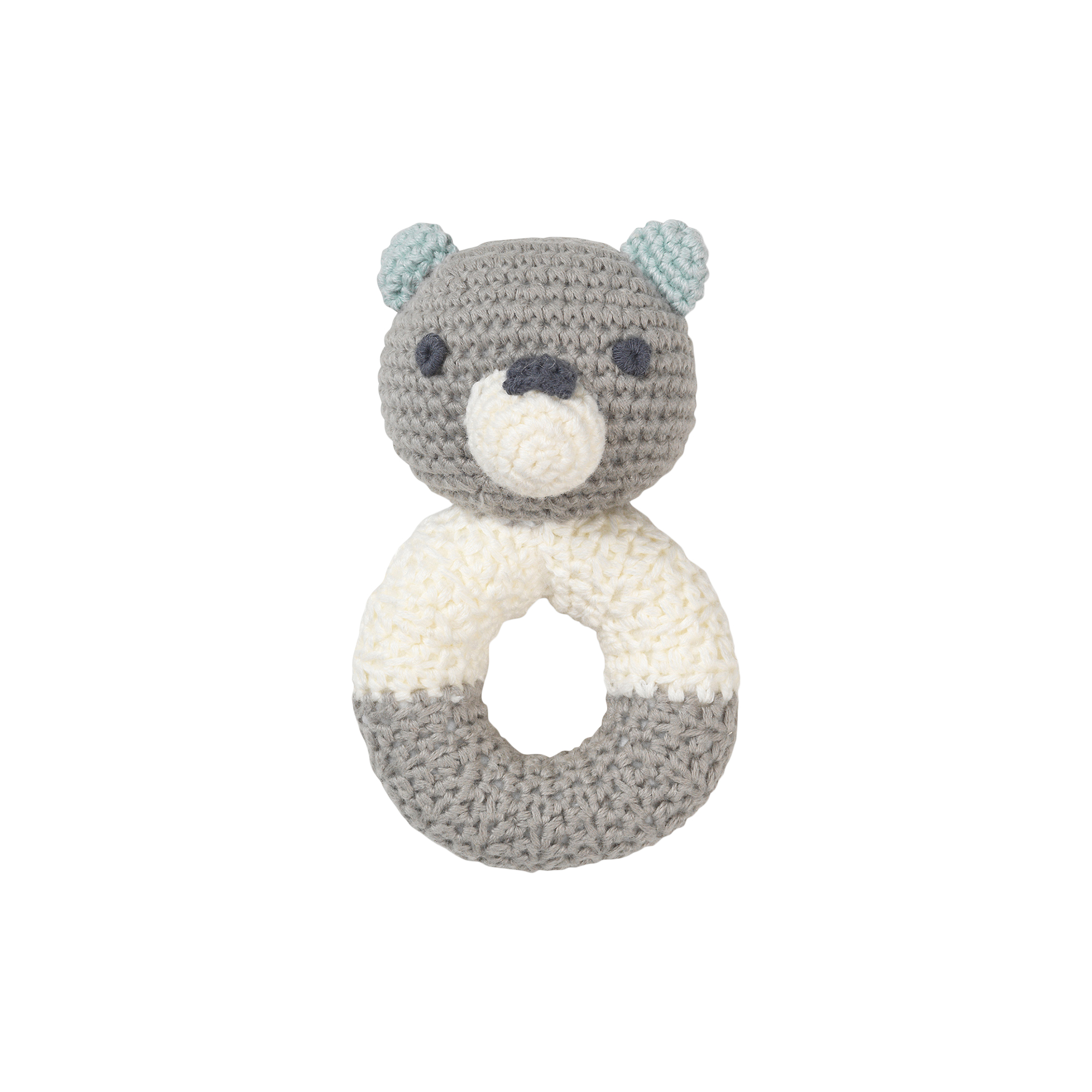 Franck & Fischer - Oline bamse rangle, white/grey/blue - H: 12 x B: 7 x D: 6 cm.