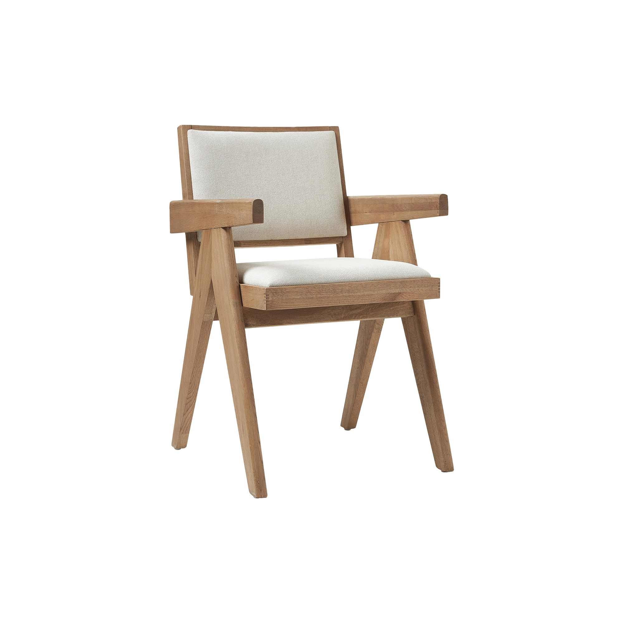 Westwing Collection - Sissi Dining Chair with Armrests, cream white/light oak