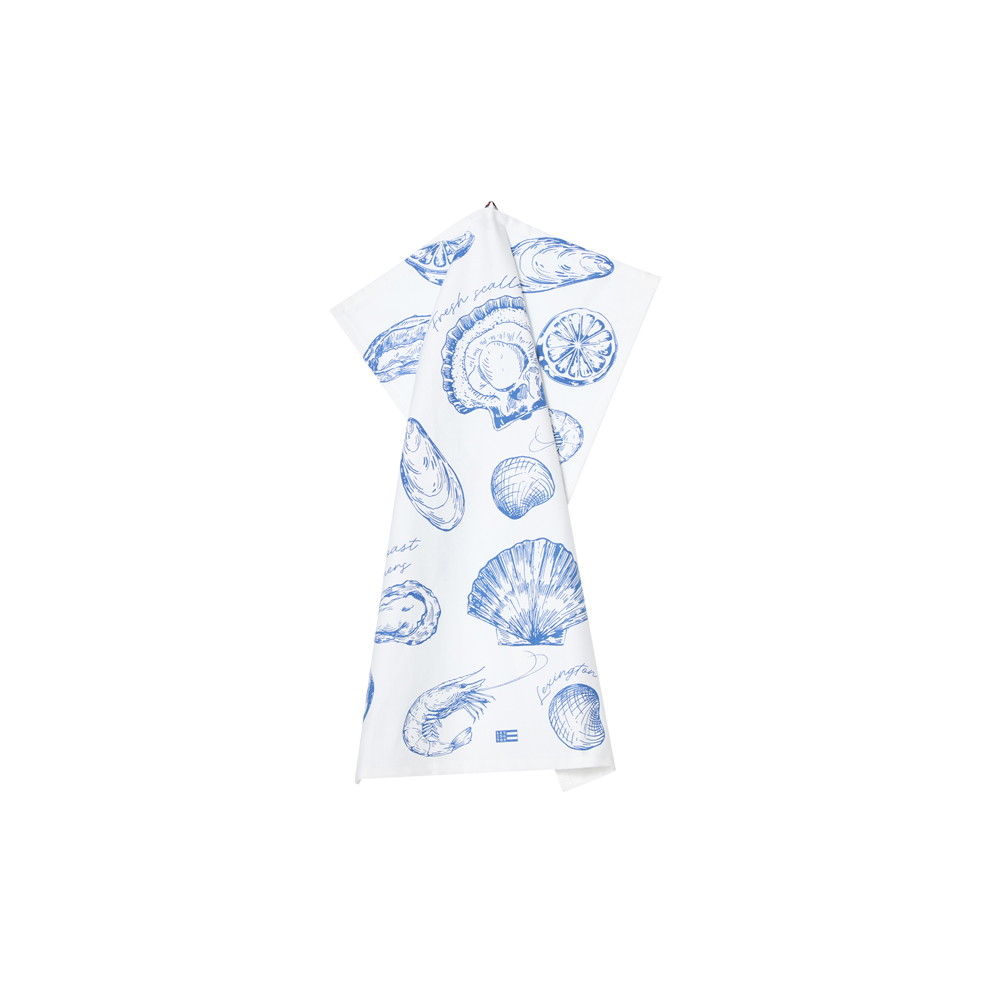 Lexington - Shell Printed Organic Cotton Kitchen Towel, white/blue