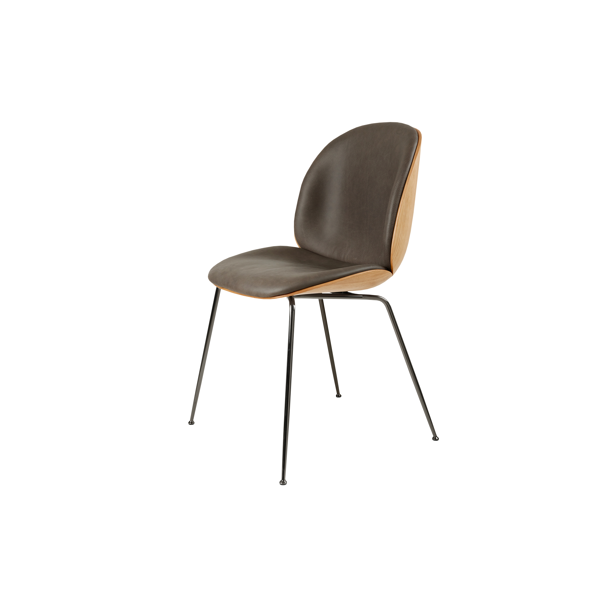 GUBI - Beetle Dining Chair Front Upholstered, Soft Gray Leather/black chrome - H: 87 x B: 56 x D: 58 cm.