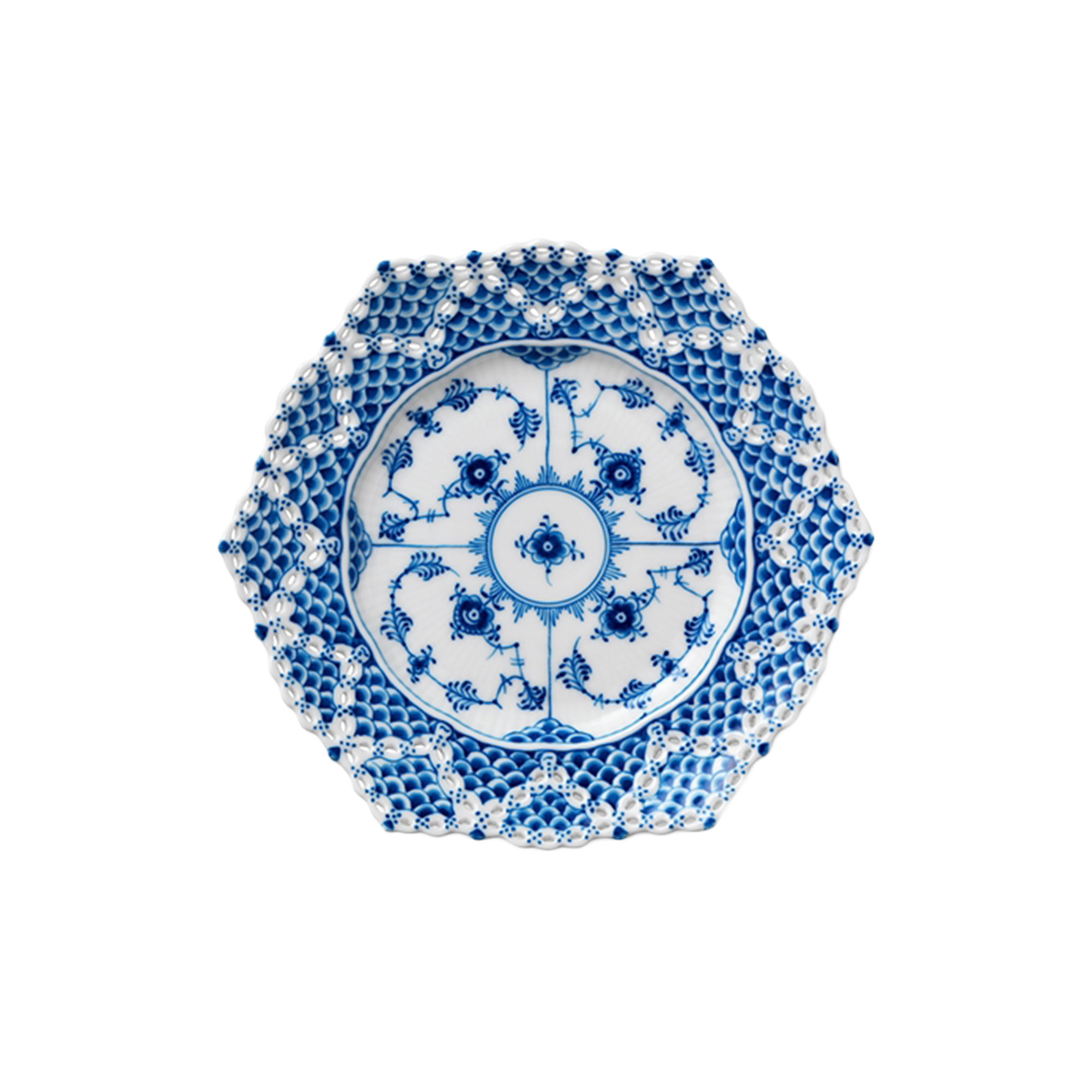 Royal Copenhagen - Musselmalet Helblonde tallerken med gennemskåret kant Ø 21 cm