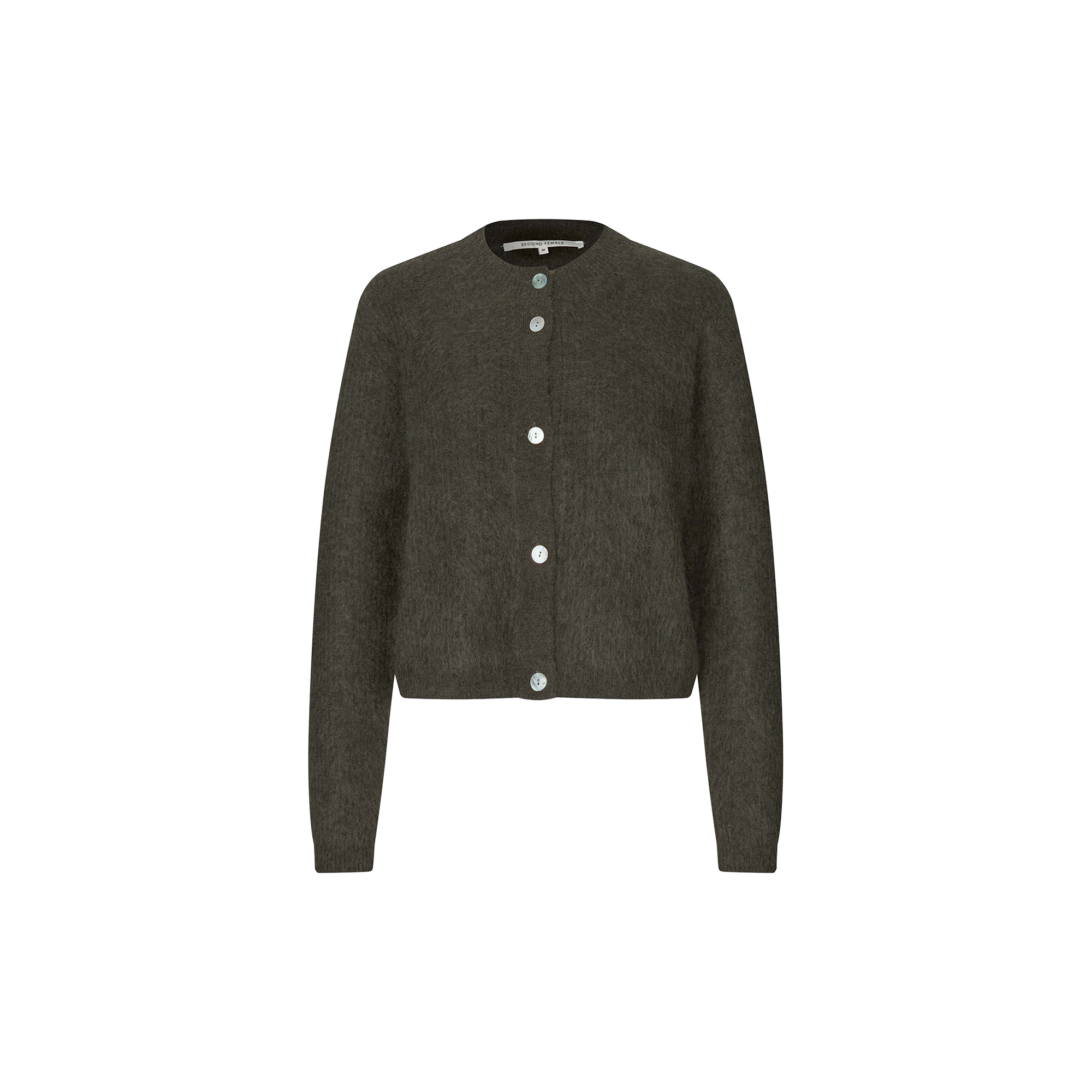 Second Female - Andrea Knit Rib LS Cardigan, black olive - Str. M