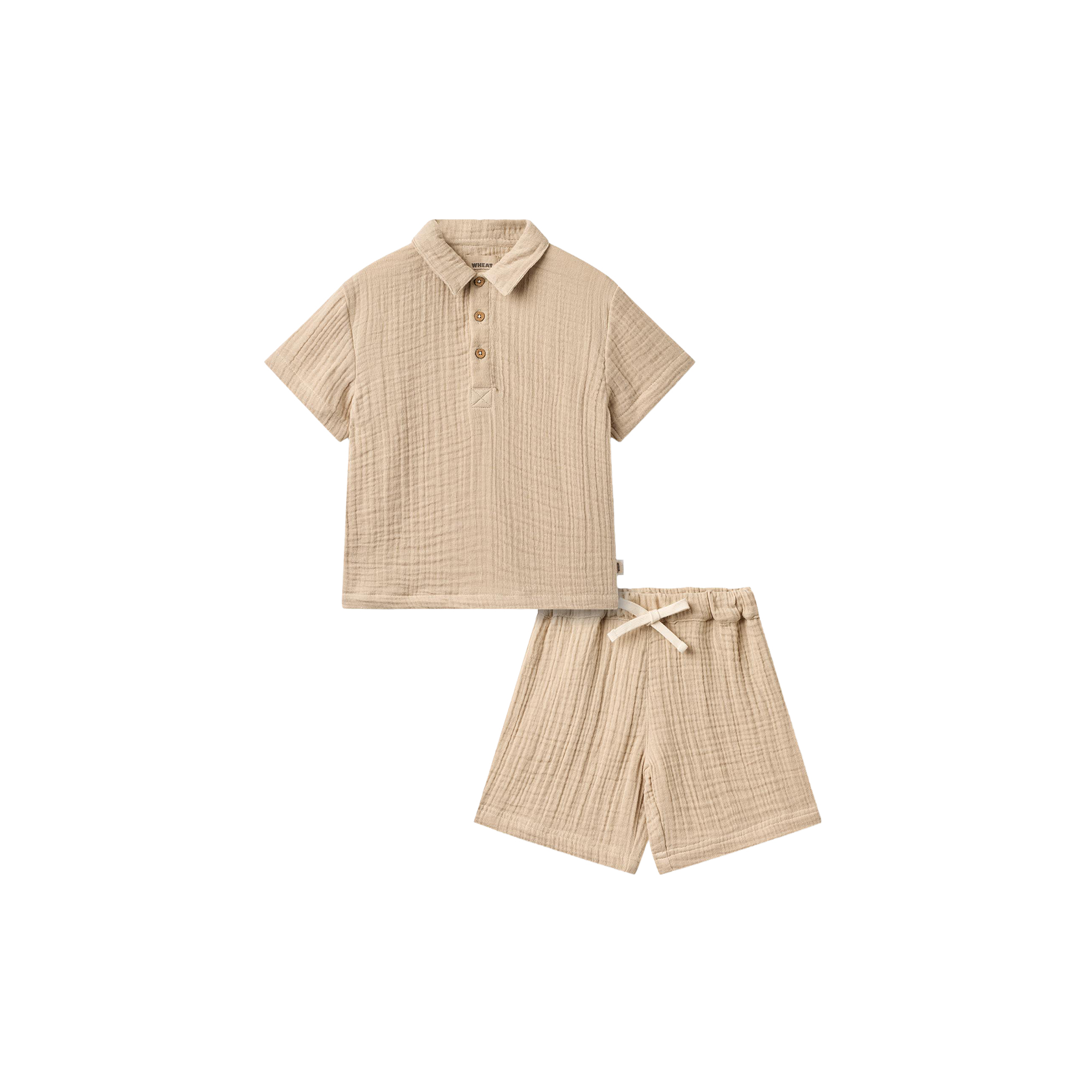 Wheat - Set Shirt S/S & Shorts Svend, warm sand - Str. 4Y-104