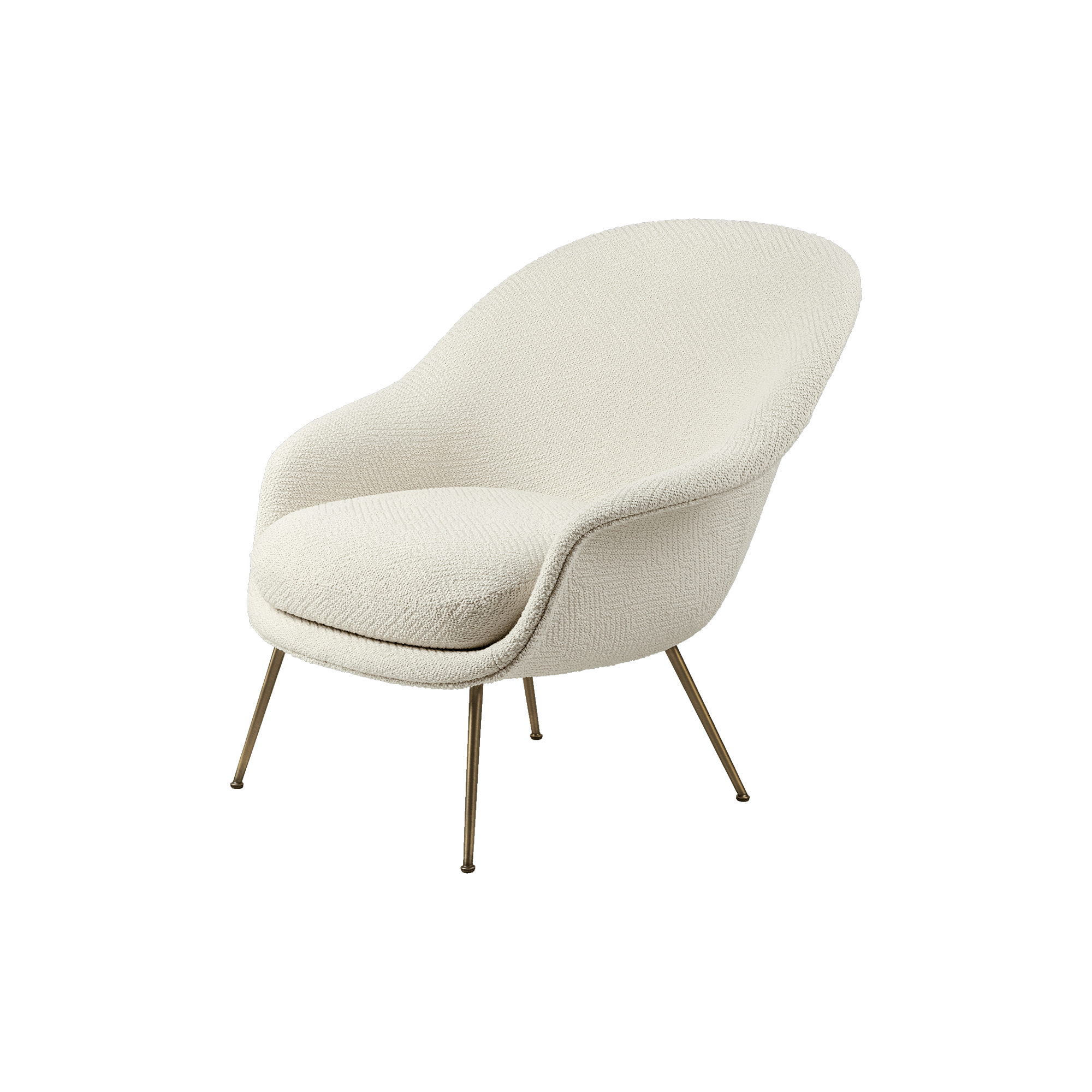 GUBI - Bat Lounge Chair Fully Upholstered with Low Back, Dora Boucle 0001/antique brass - H: 81 x B: 85 x D: 83 cm.