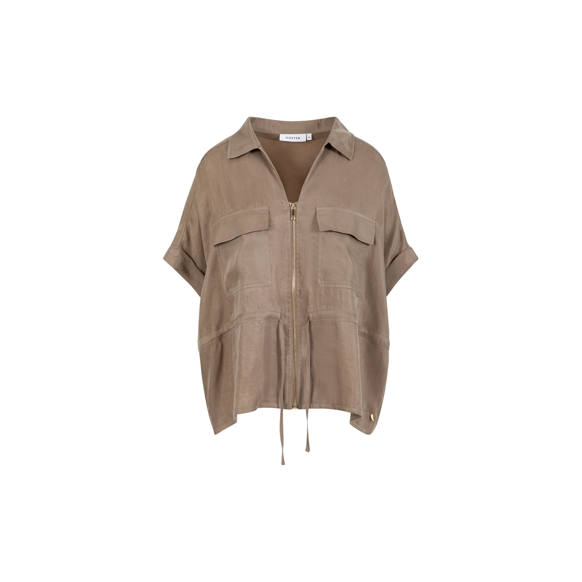 Coster Copenhagen - Blouse with zipper and bow in lyocell, moon rock - Str. 34