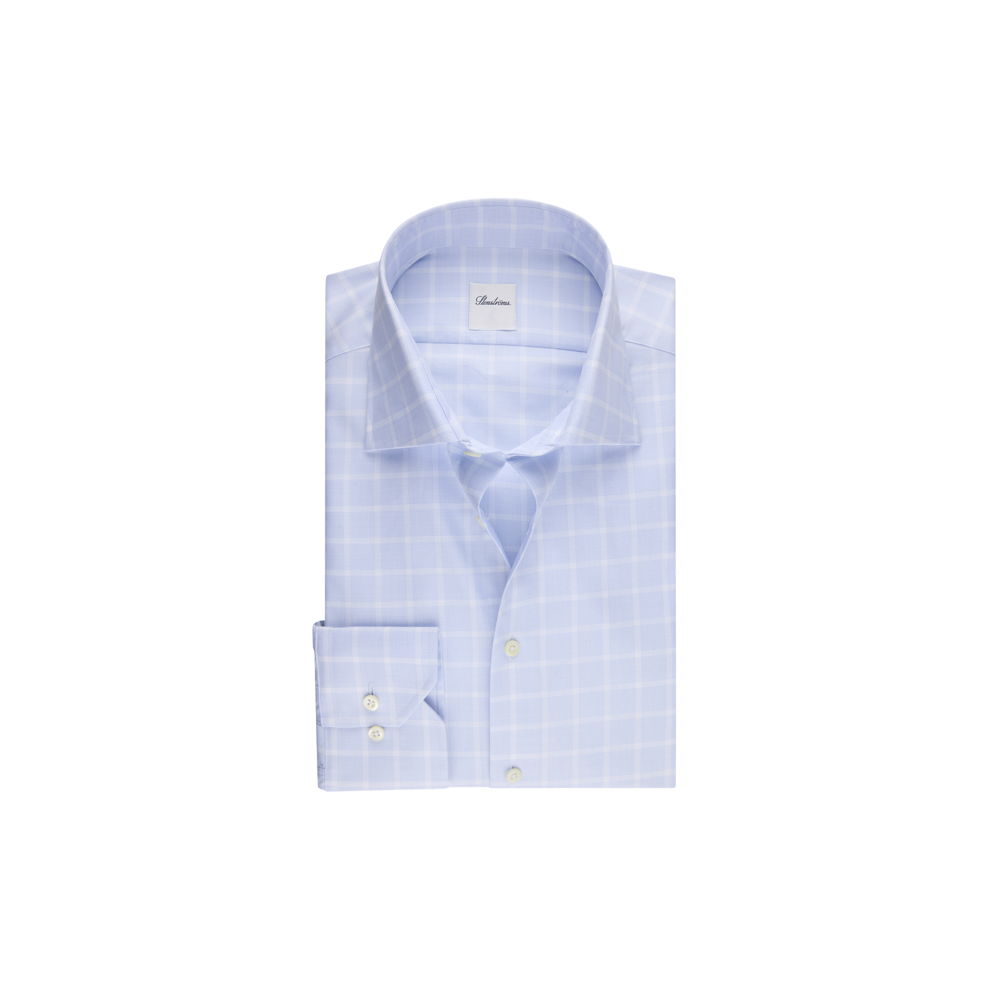 Stenströms - Regular C77 RM cuff, light blue check - Str. 40