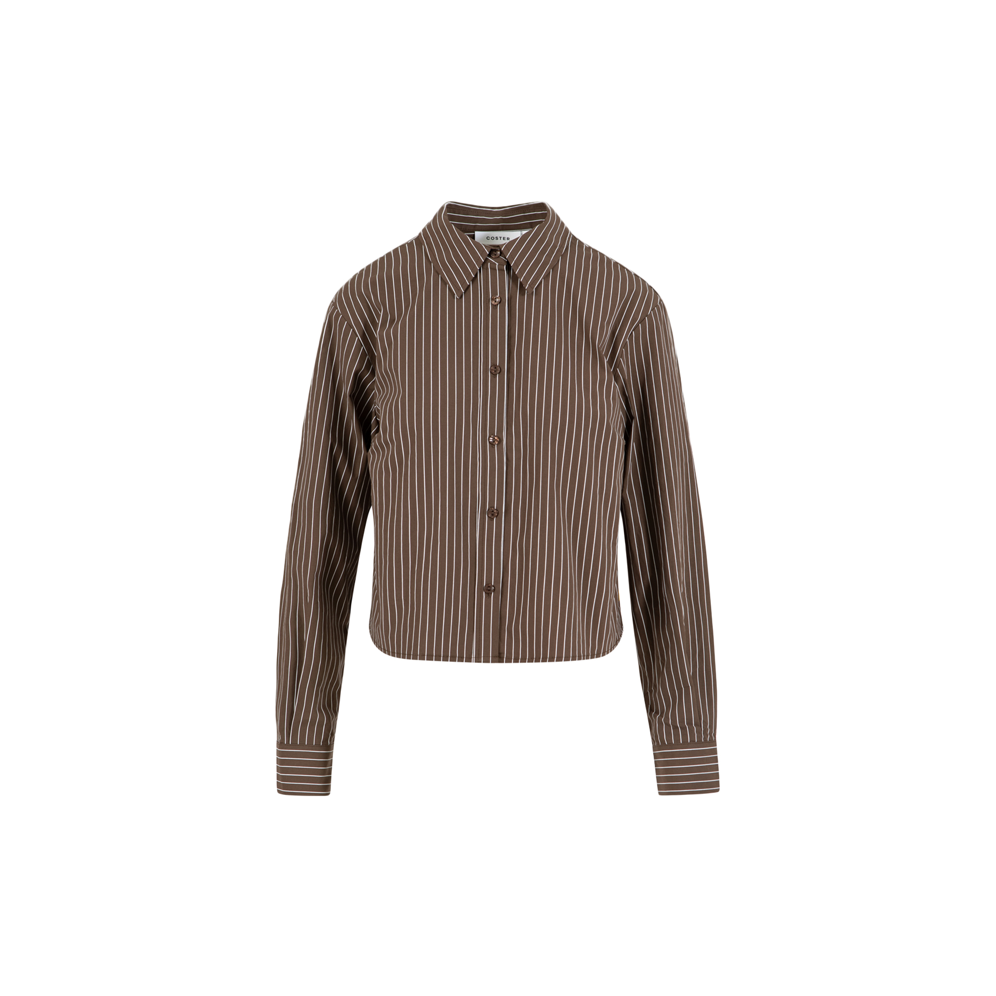 Coster Copenhagen - Short shirt, brown/white stripe - Str. 36