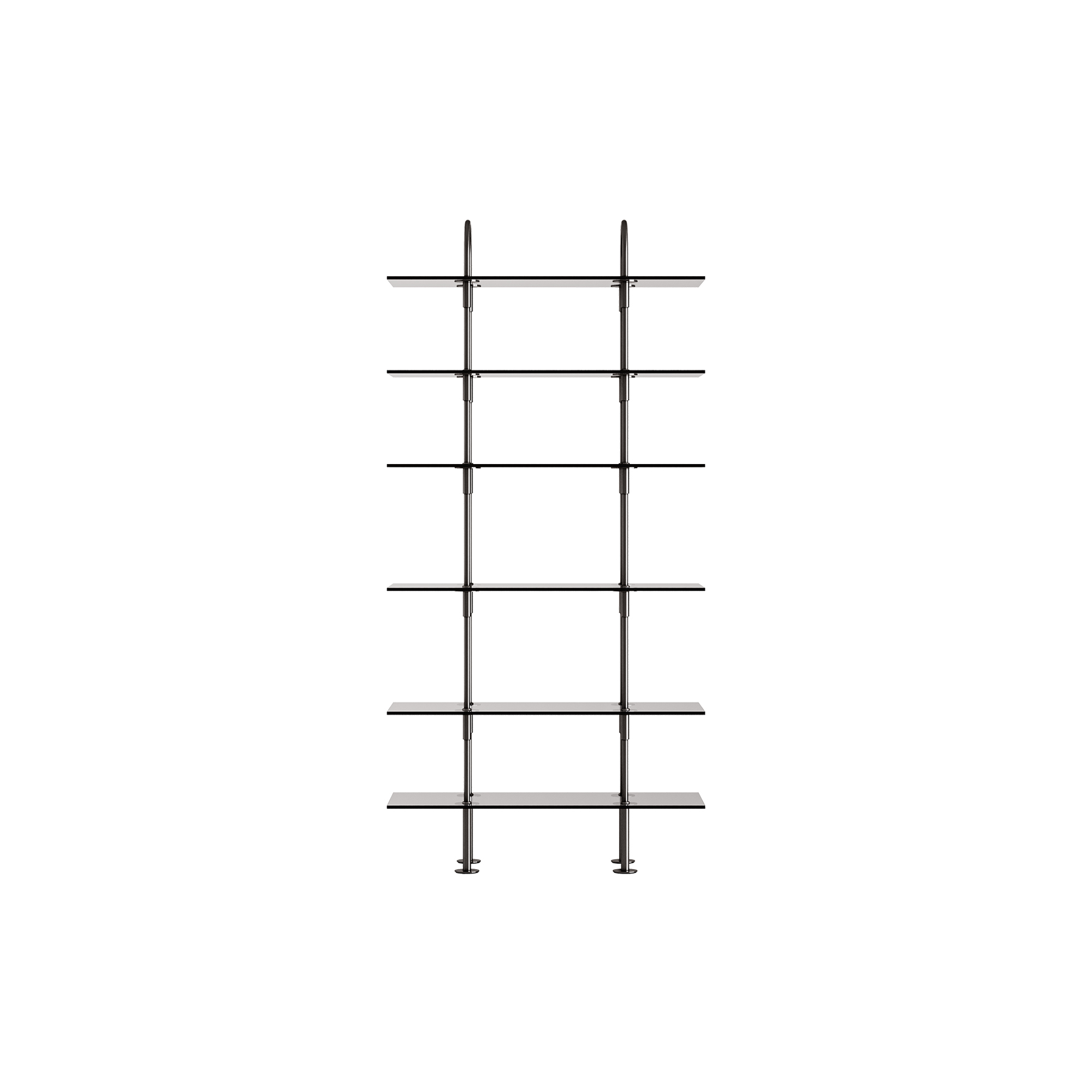 GUBI - Keen Shelving, black brass/smoked tempered glass - B160 cm