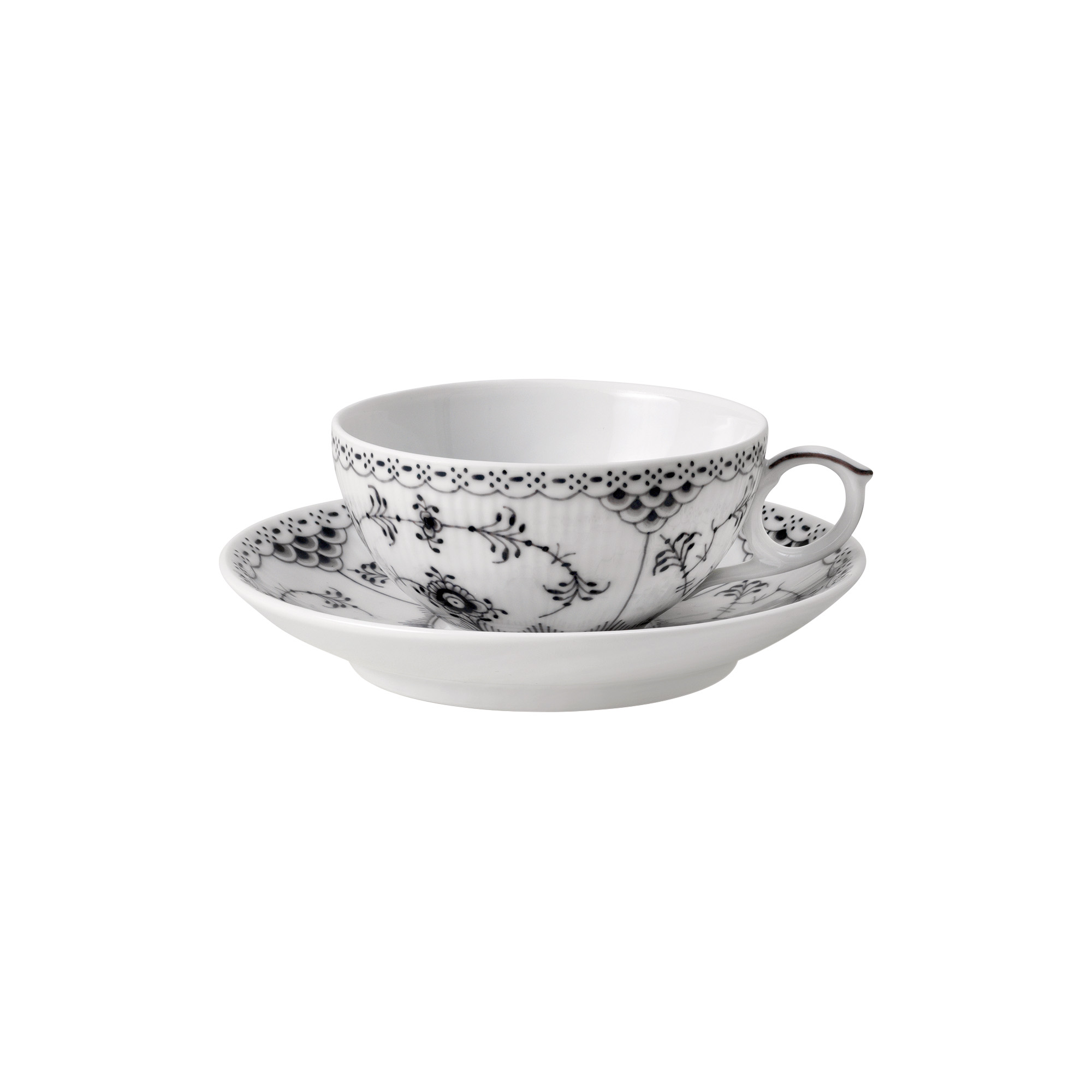 Royal Copenhagen - Sort Musselmalet Halvblonde kop med underkop 20 cl