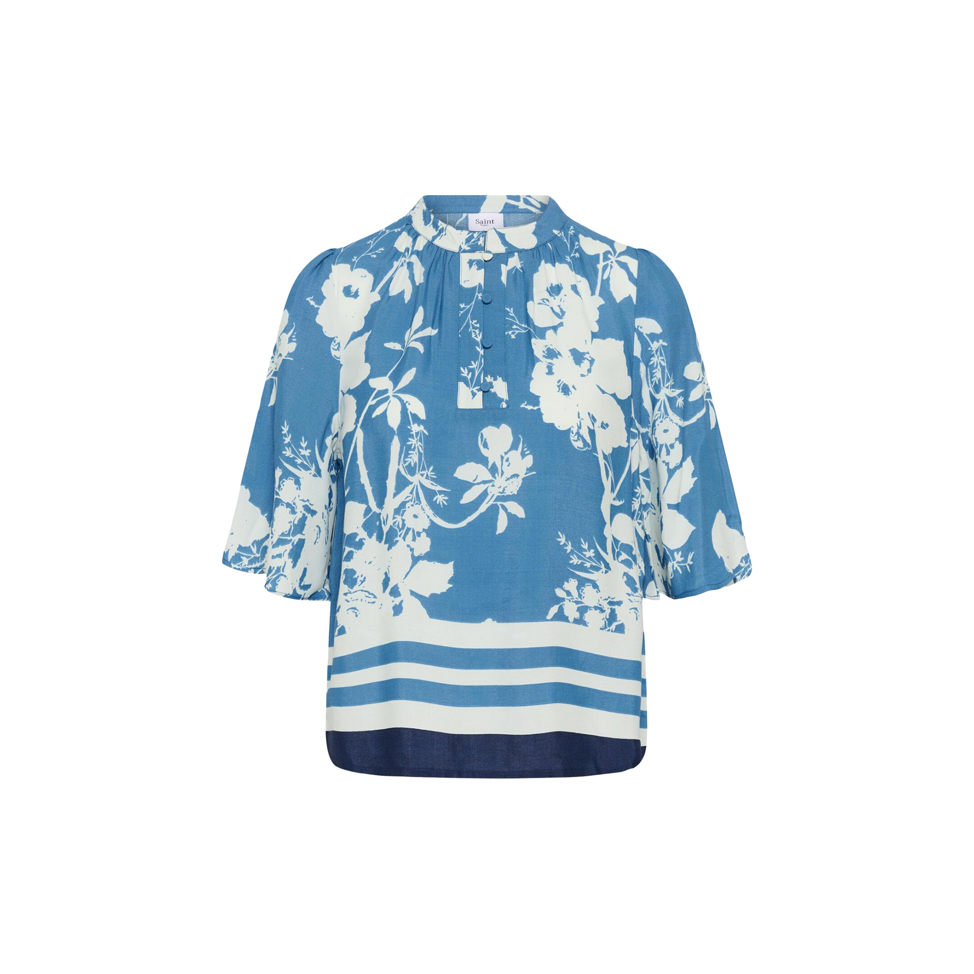 Saint Tropez - RashedaSZ Blouse, vallarta blue flower bouquet - Str. XL