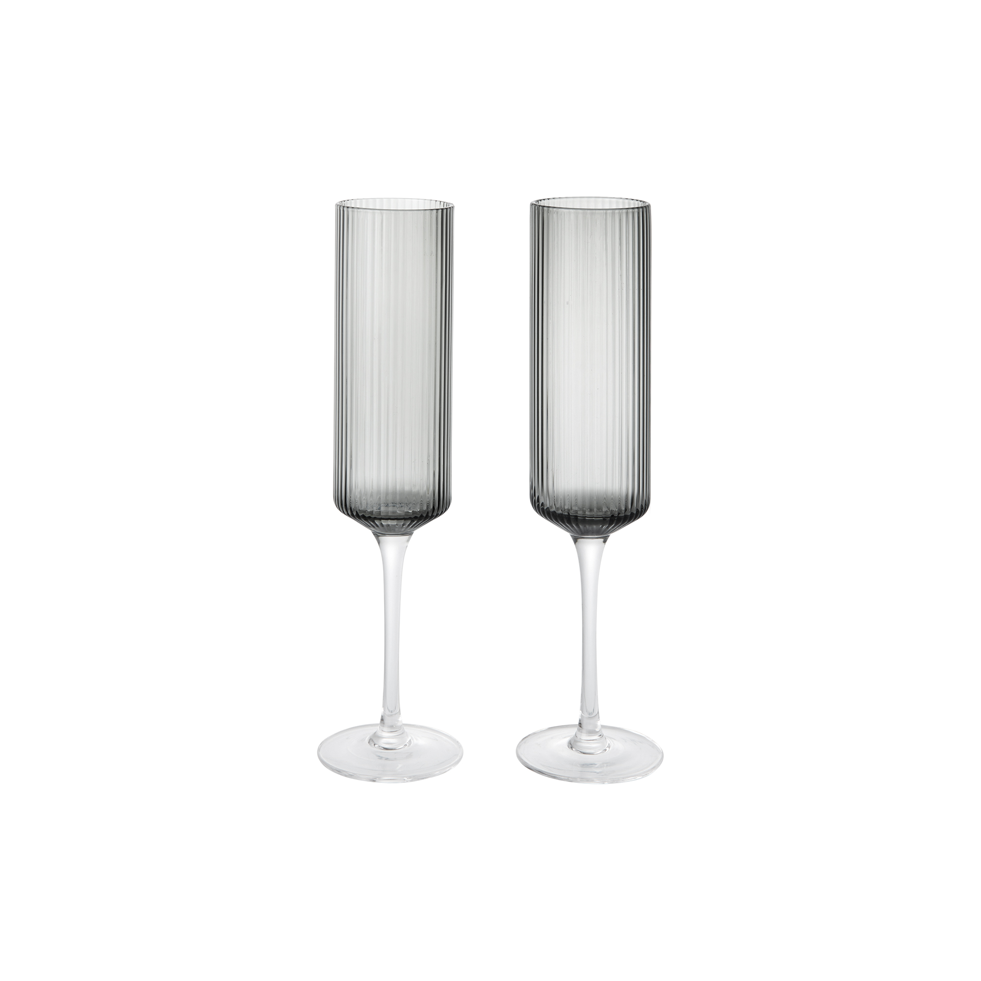 Ferm Living - Ripple Champagne Flutes 2 stk., smoked grey