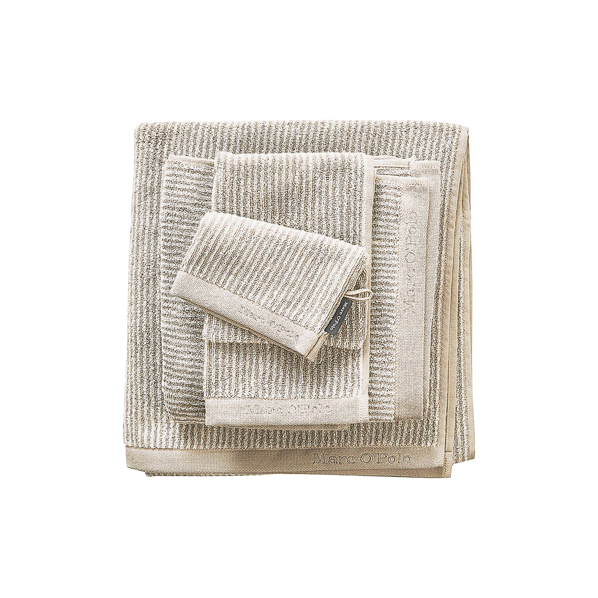 Marc O'Polo - Timeless Tone Stripe håndklæde, beige/white - 16x22 cm