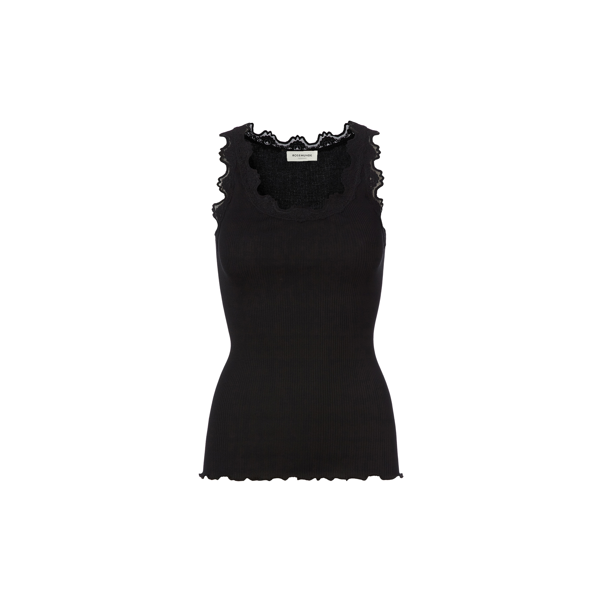 Rosemunde - Silketop med blonder, black - Str. XS