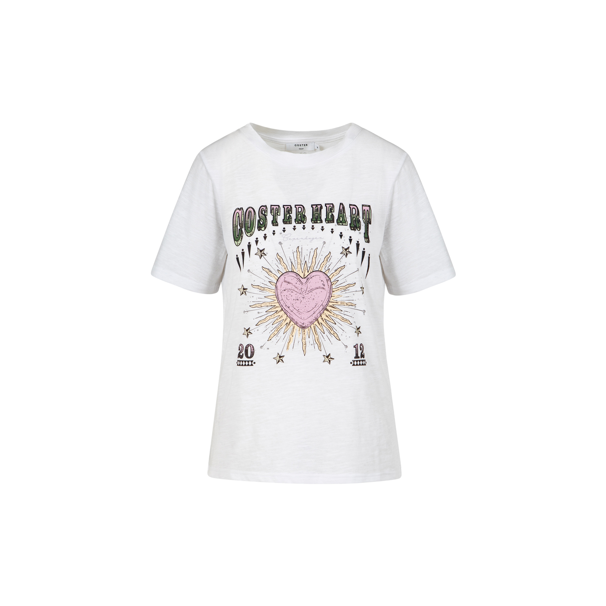 Coster Copenhagen - Tee with Coster heart print, pink heart / white - Str. XS