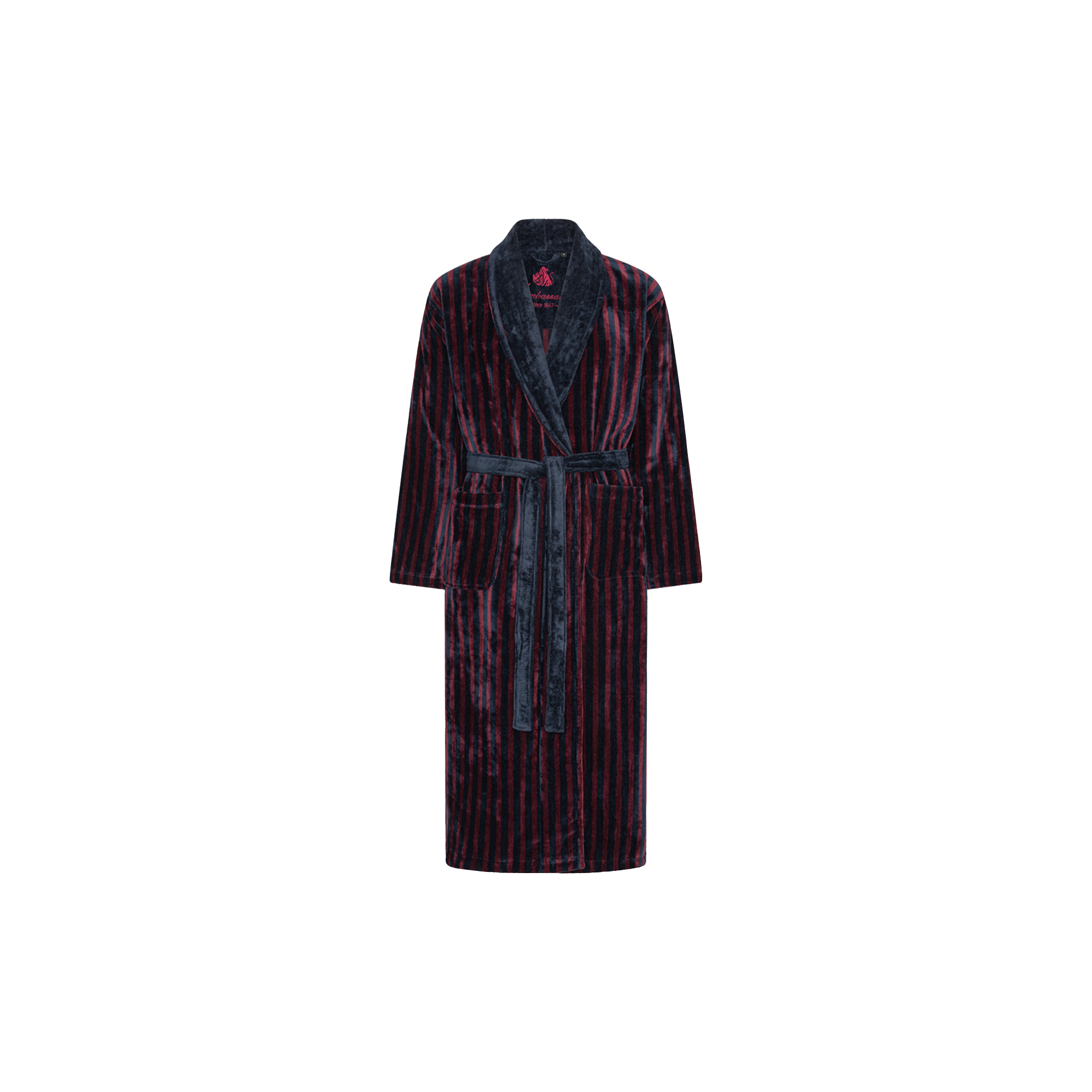 Ambassador 1867 - Skagerak Bathrobes, navy/bordeaux strip - Str. S