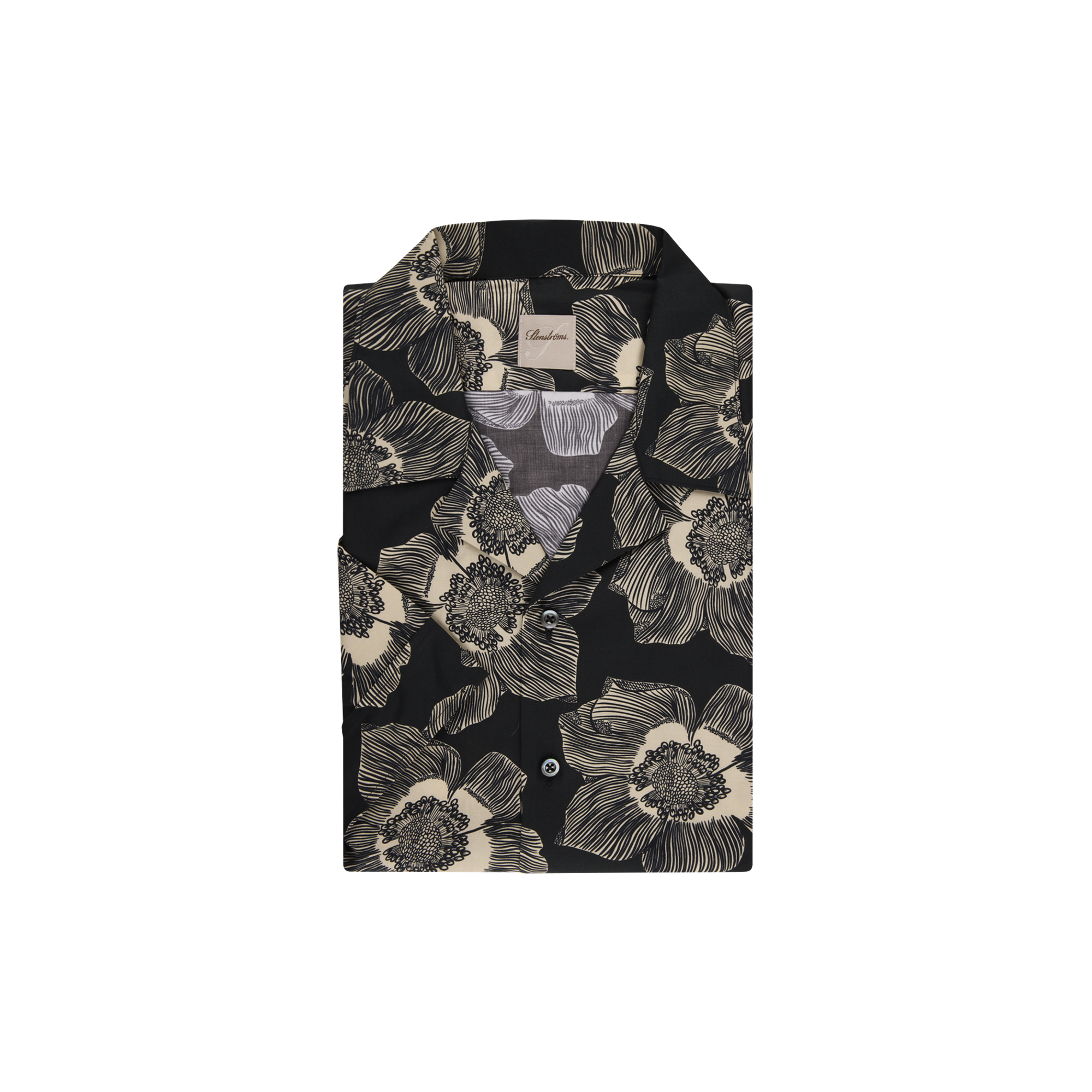 Stenströms - Regular C19 Boxy Short sleeve, black pattern - Str. M