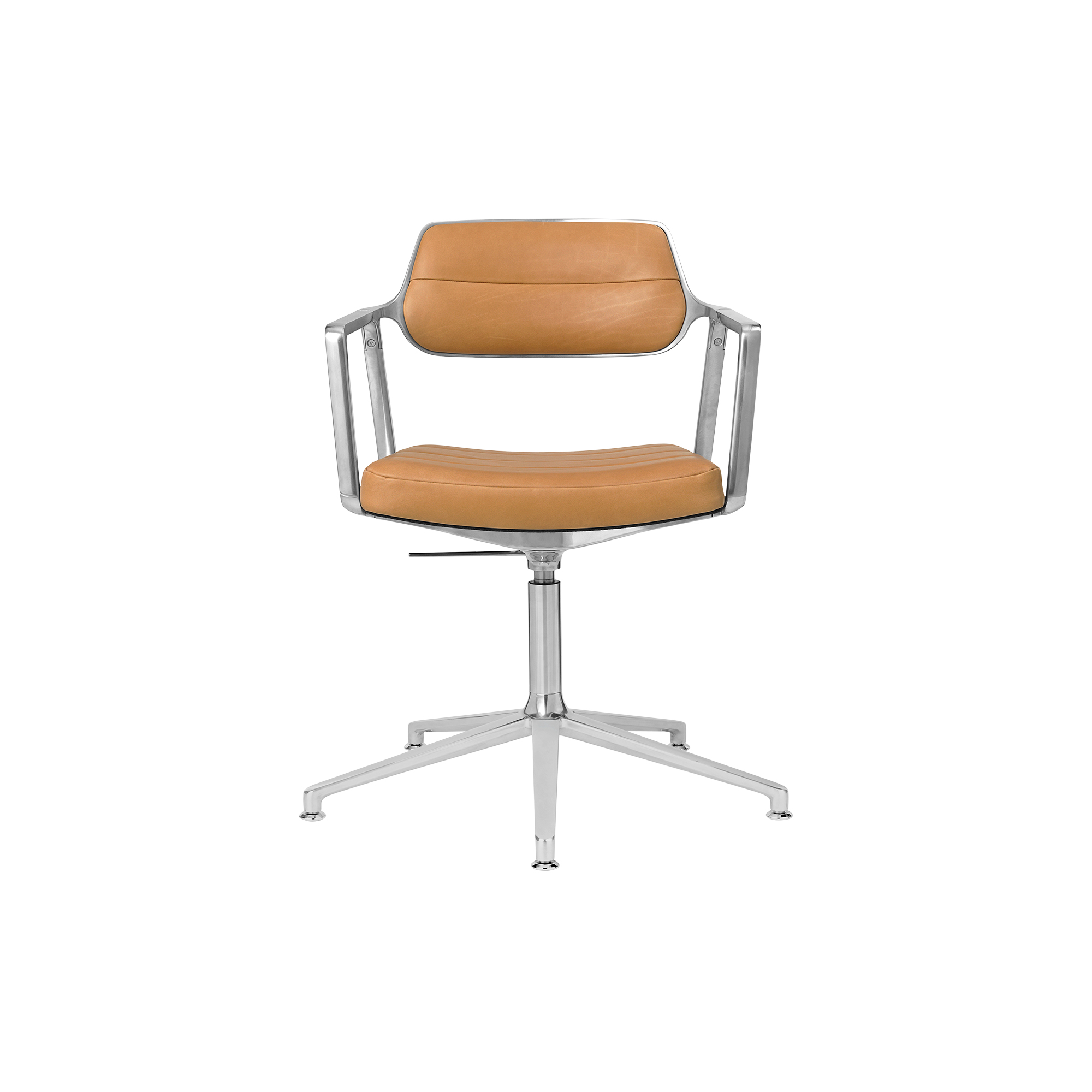 Vipp - VIPP453 Swivel+ Chair with Gliders, camel/polished aluminium