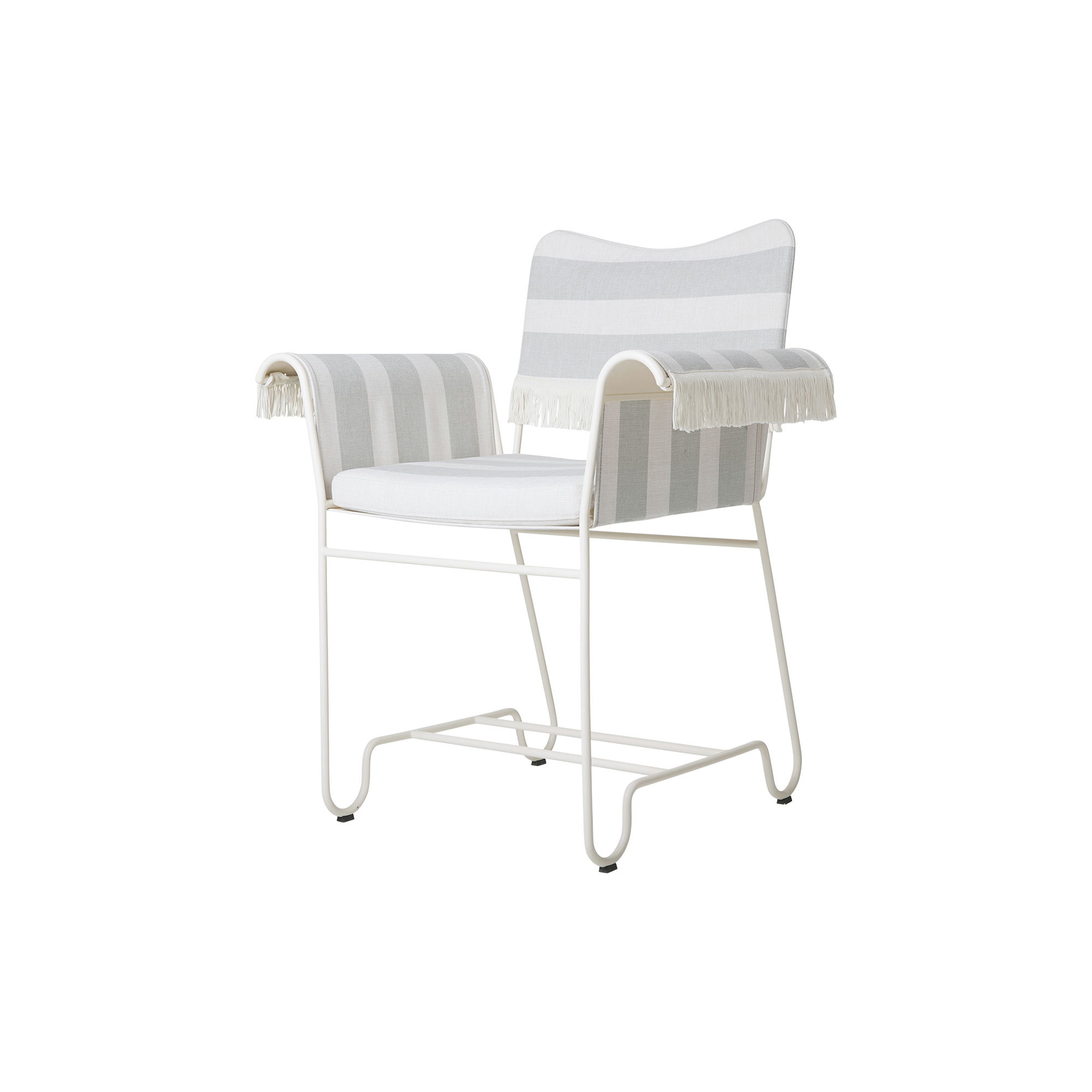 GUBI - Tropique Dining Chair with Fringes, Leslie Stripe Limonta 20/classic white semi matt - H: 86 x B: 71 x D: 58 cm.