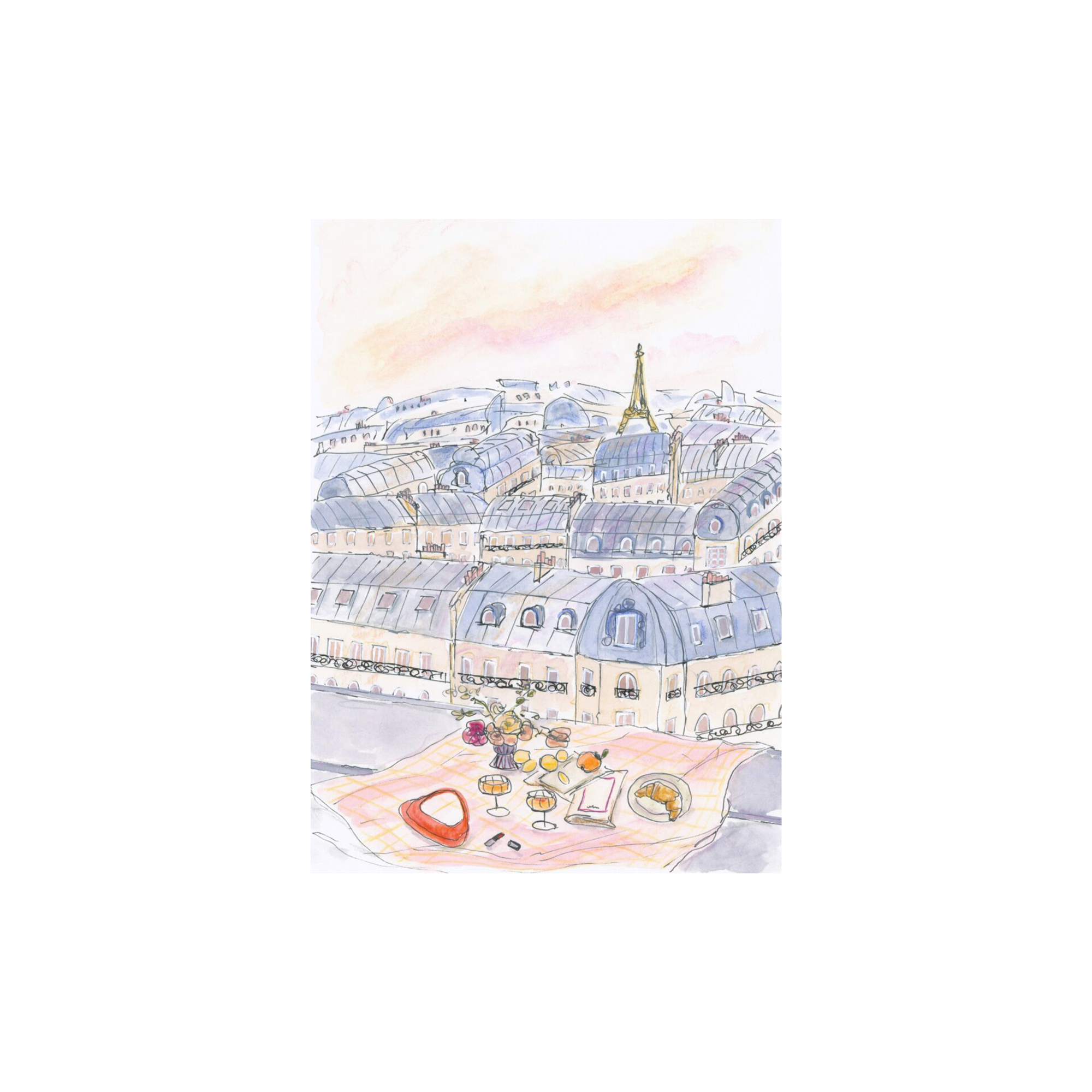 Poster & Frame - Parisian Rooftop Picnic with Eiffel Tower Views - A4
