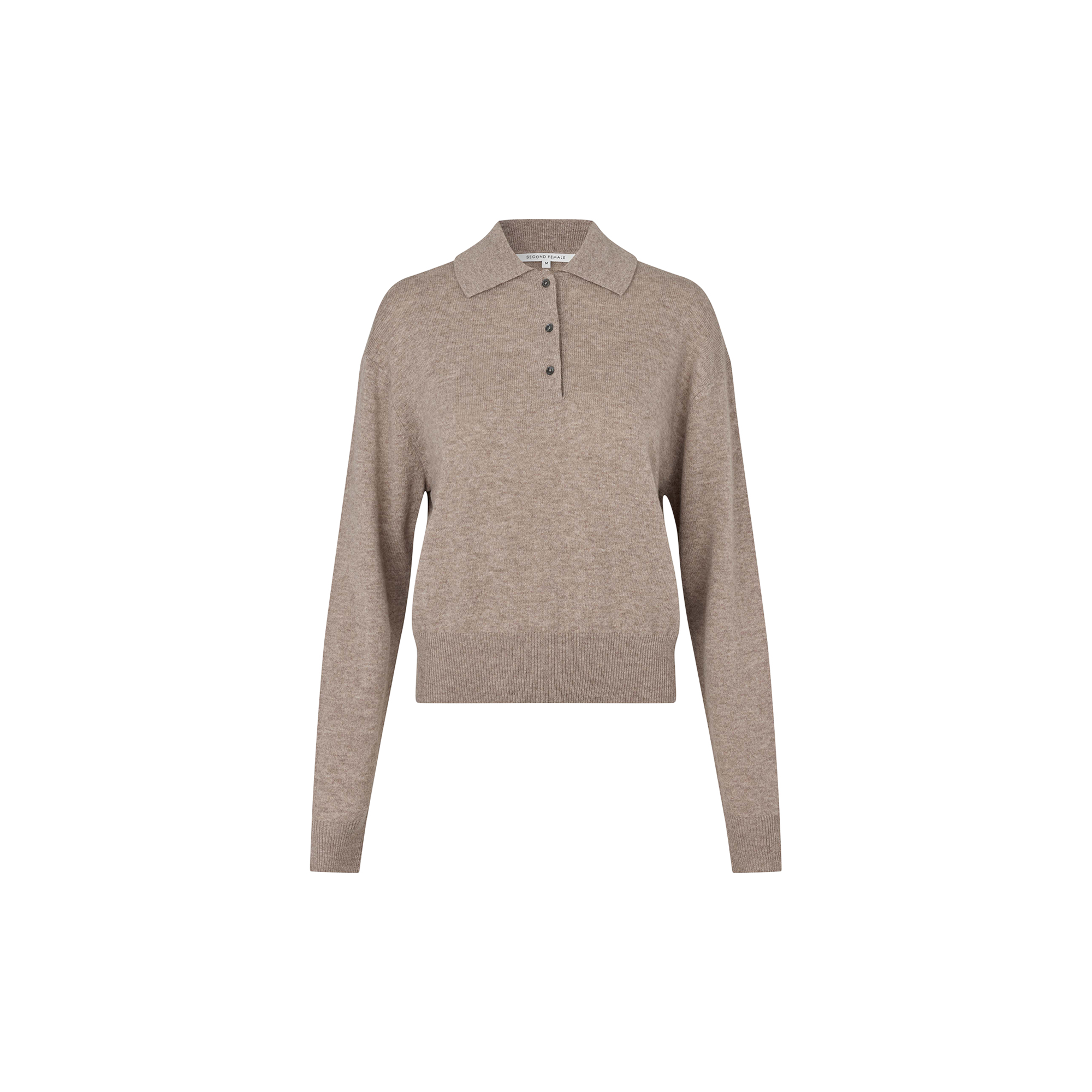 Second Female - Longo Knit LS Collar, mid brown melange - Str. L
