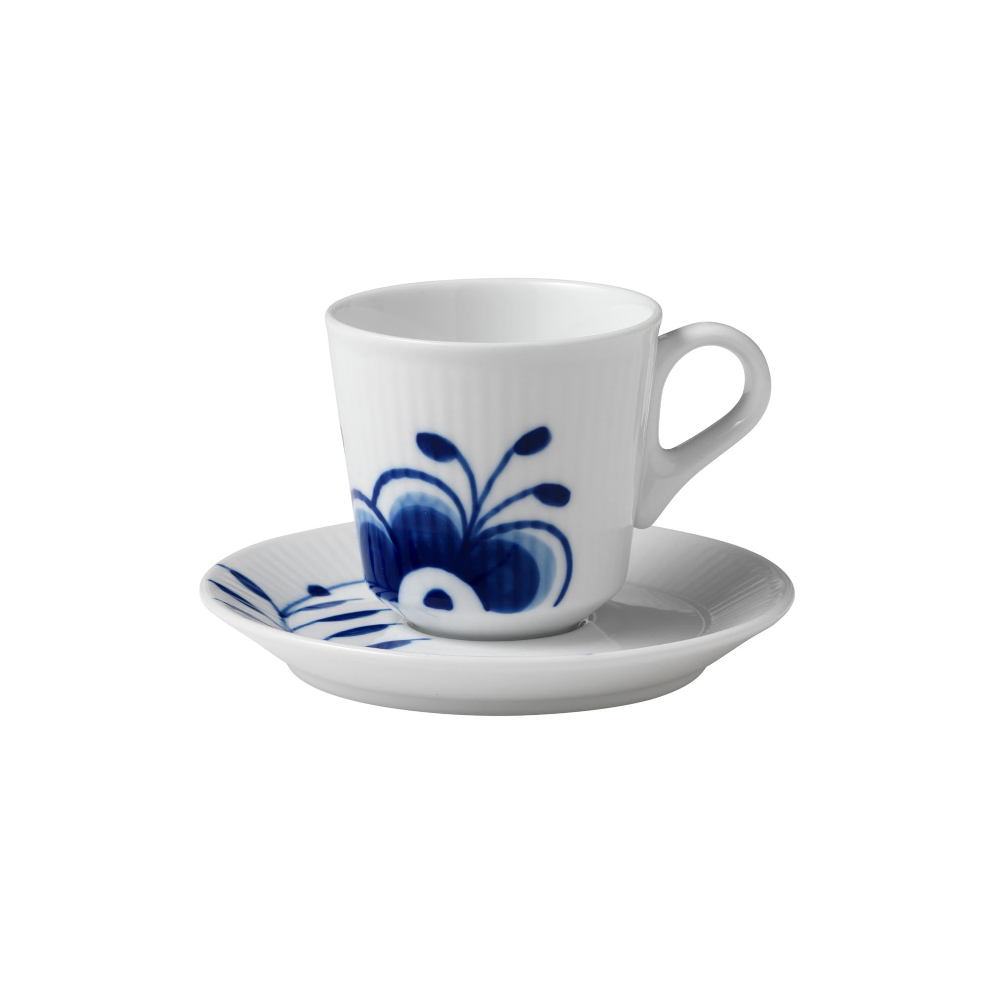 Royal Copenhagen - Blå Mega Riflet espressokop med underkop 9 cl