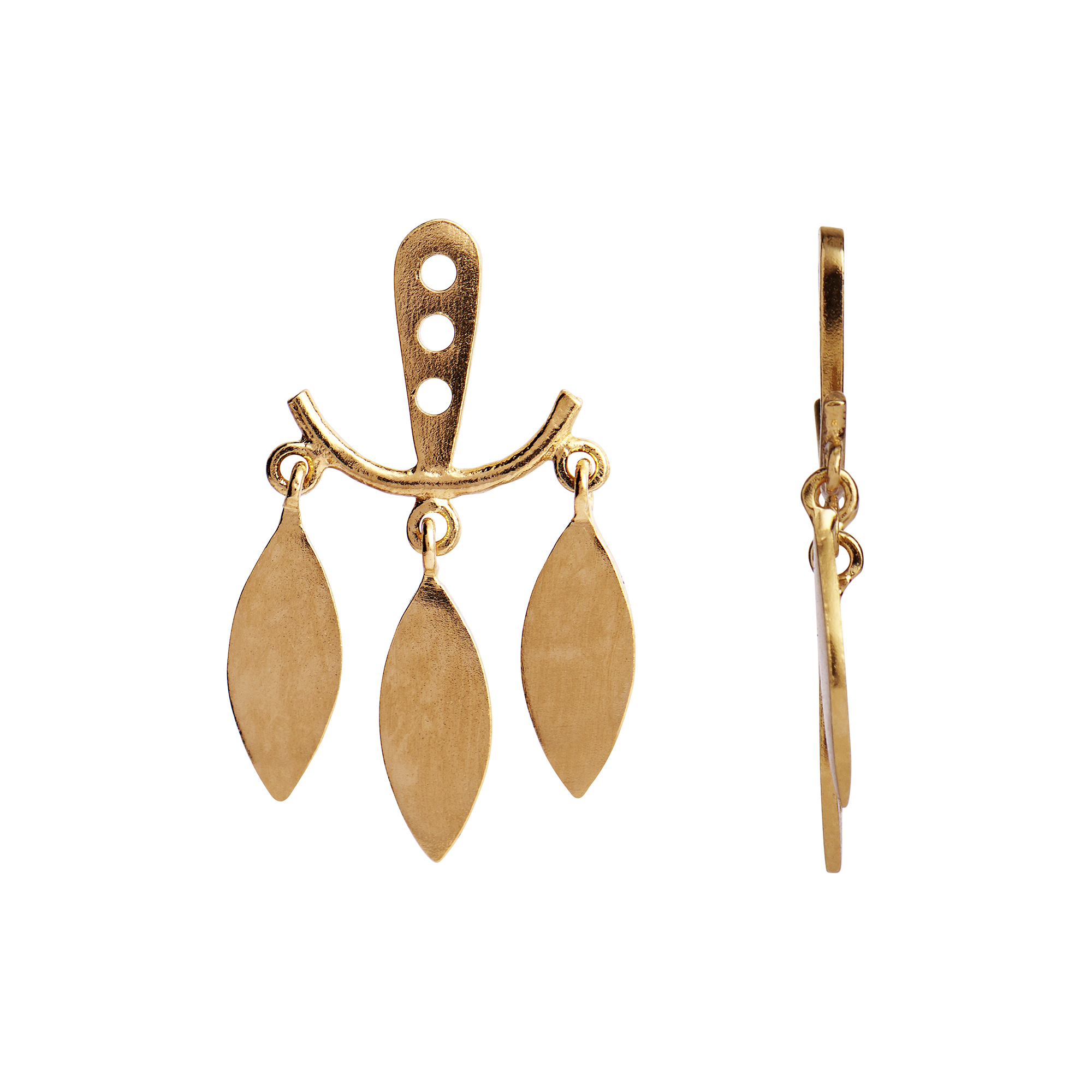 Stine A Jewelry - Dancing Three Leaves Behind Ear Earring Single, gold