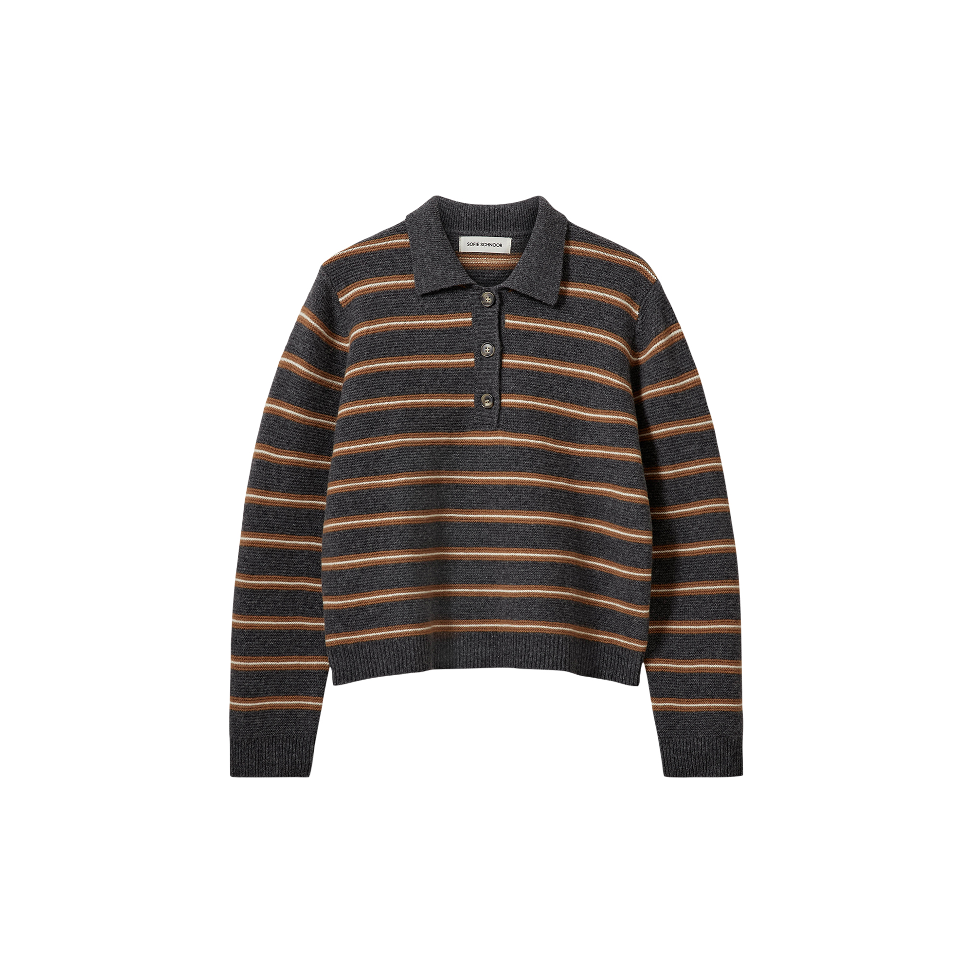 Sofie Schnoor - STORMASW STRIPED KNIT POLO, dark grey melange - Str. XL