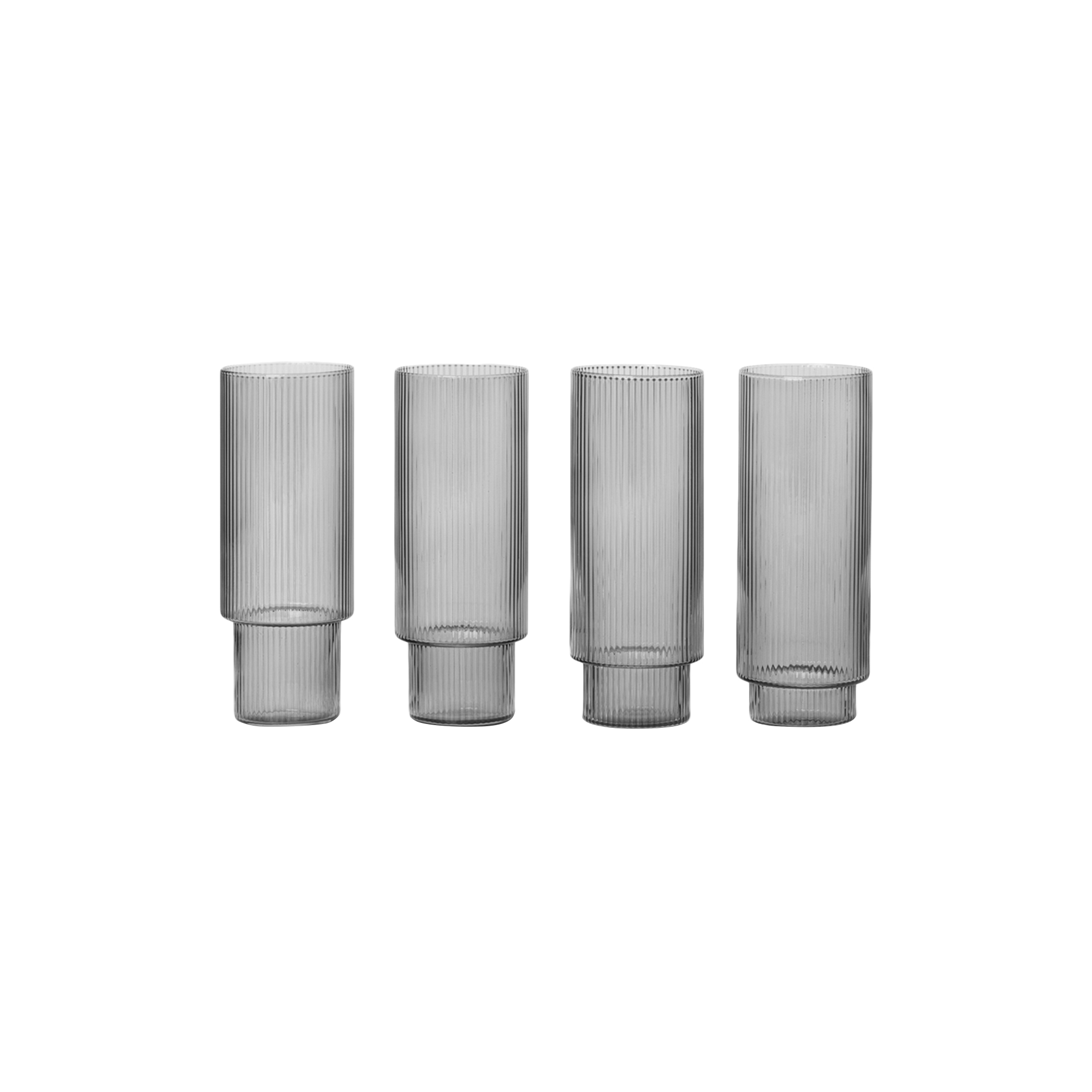 ferm LIVING - Ripple Long Drink Glasses 4 pcs, smoked grey