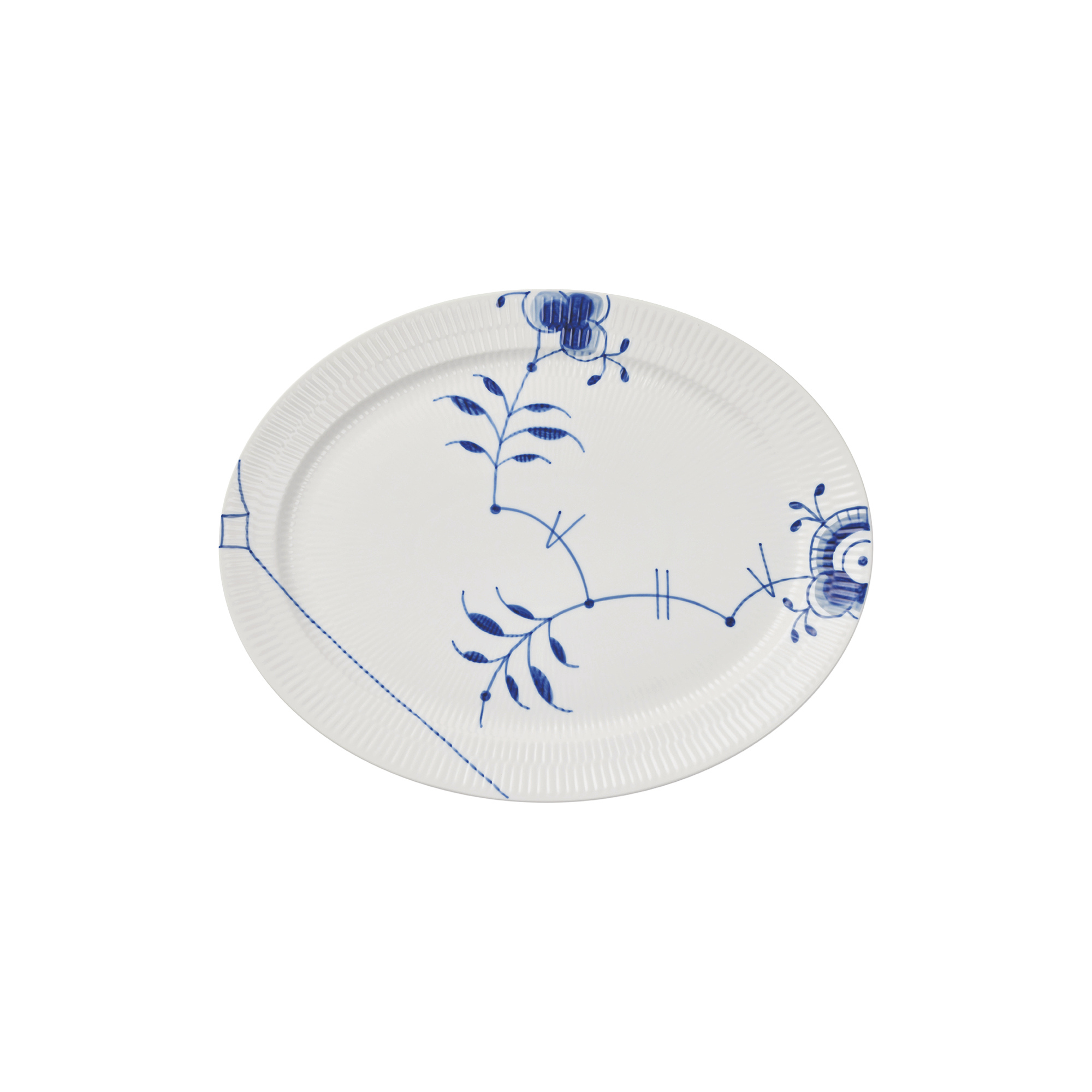 Royal Copenhagen - Blå Mega Riflet Ovalt Fad 35 cm - L35 cm