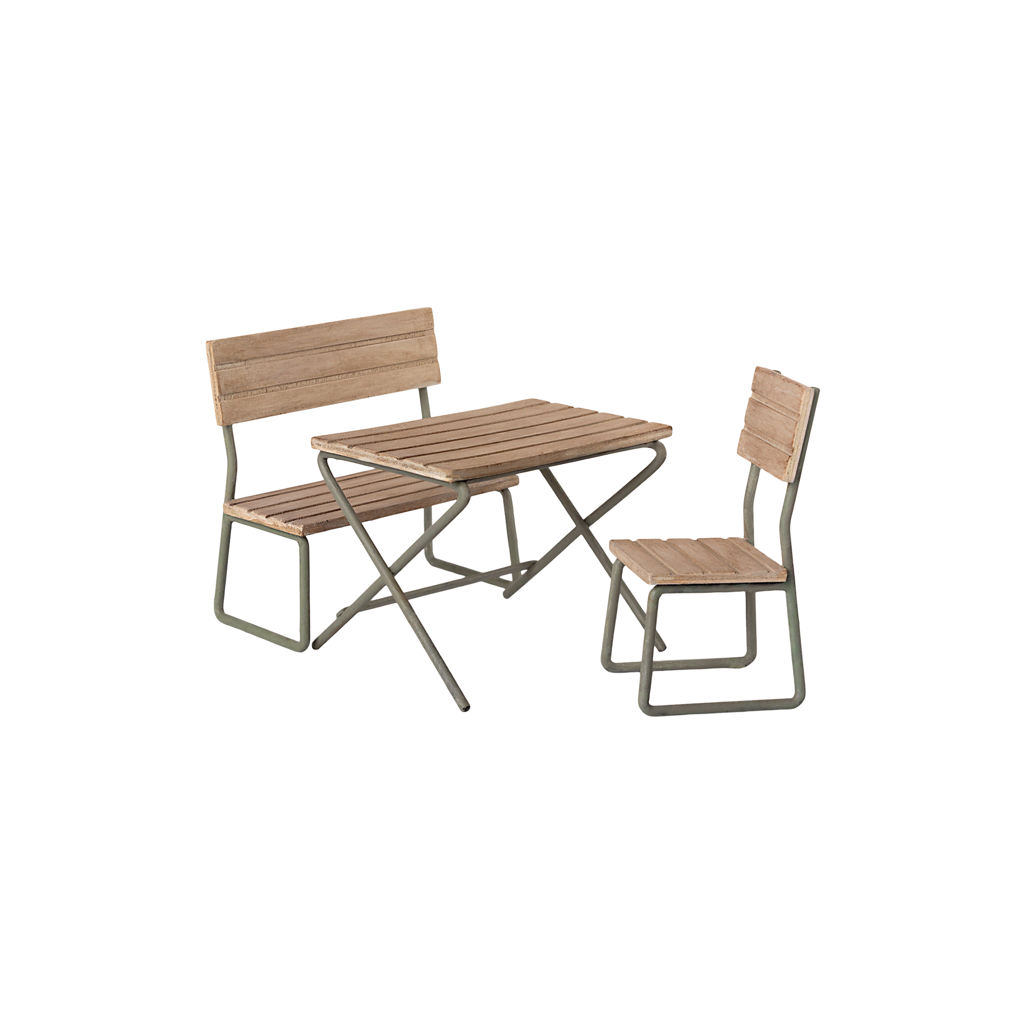 Maileg - Miniature havesæt - bord med stol og bænk