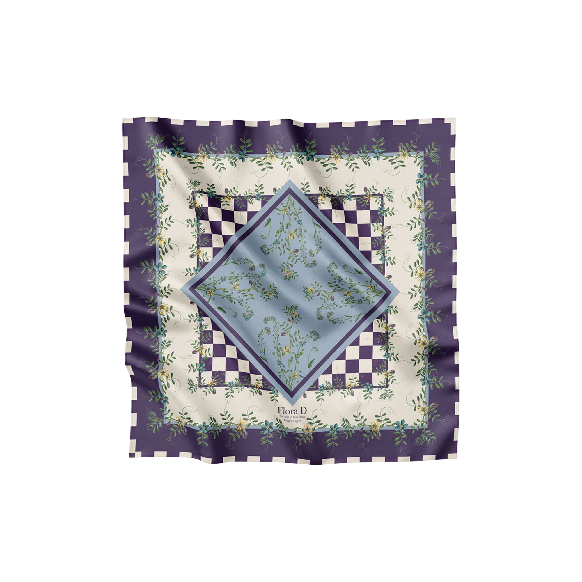 Flora Danica Denmark - Purple Flower Dot Checker silketørklæde