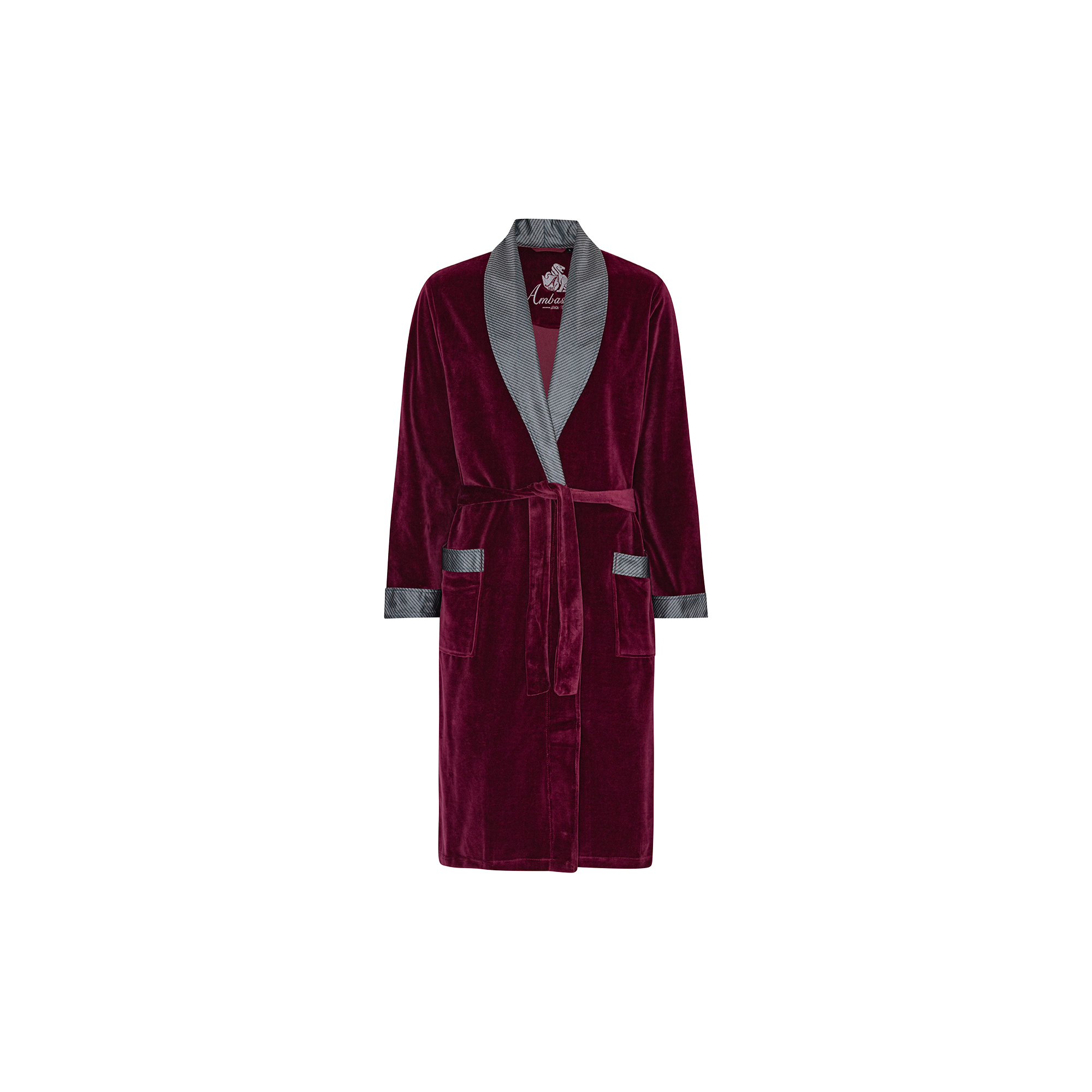 Ambassador 1867 - Davos Dressing gown, bordeaux with sliver collar - Str. XXL