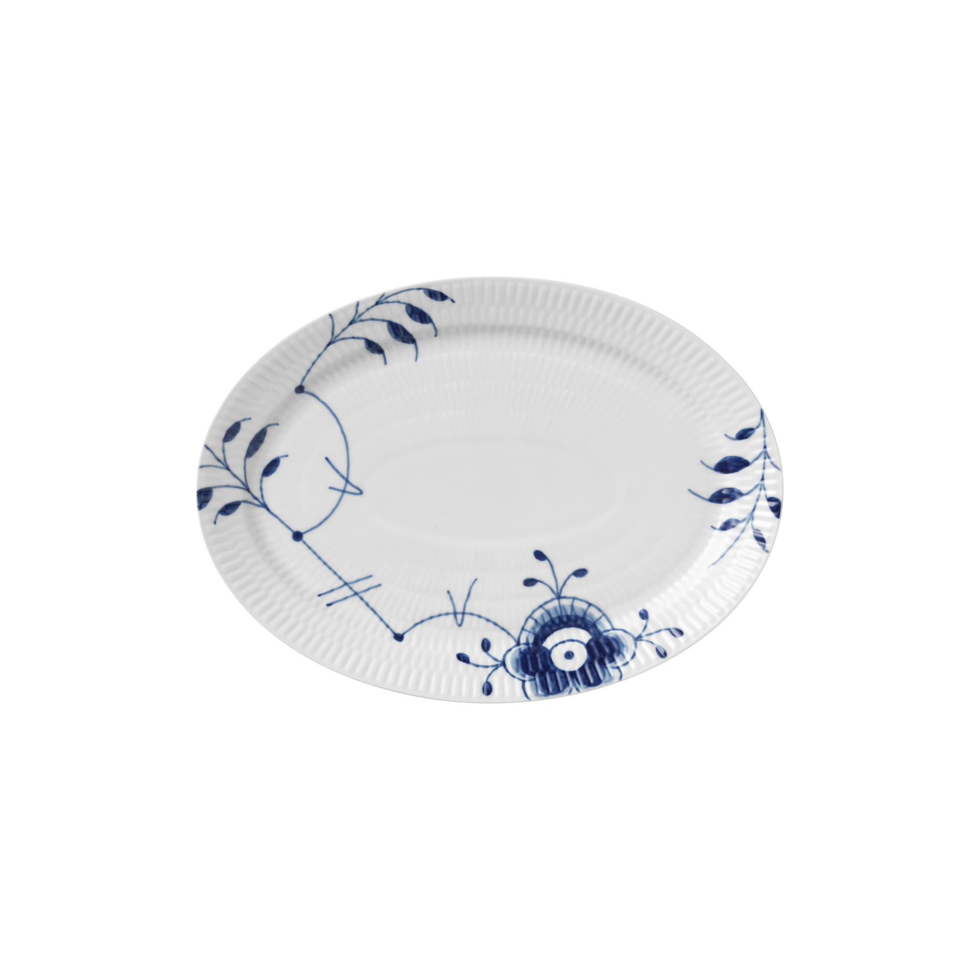 Royal Copenhagen - Blå Mega Riflet oval tallerken 28 cm