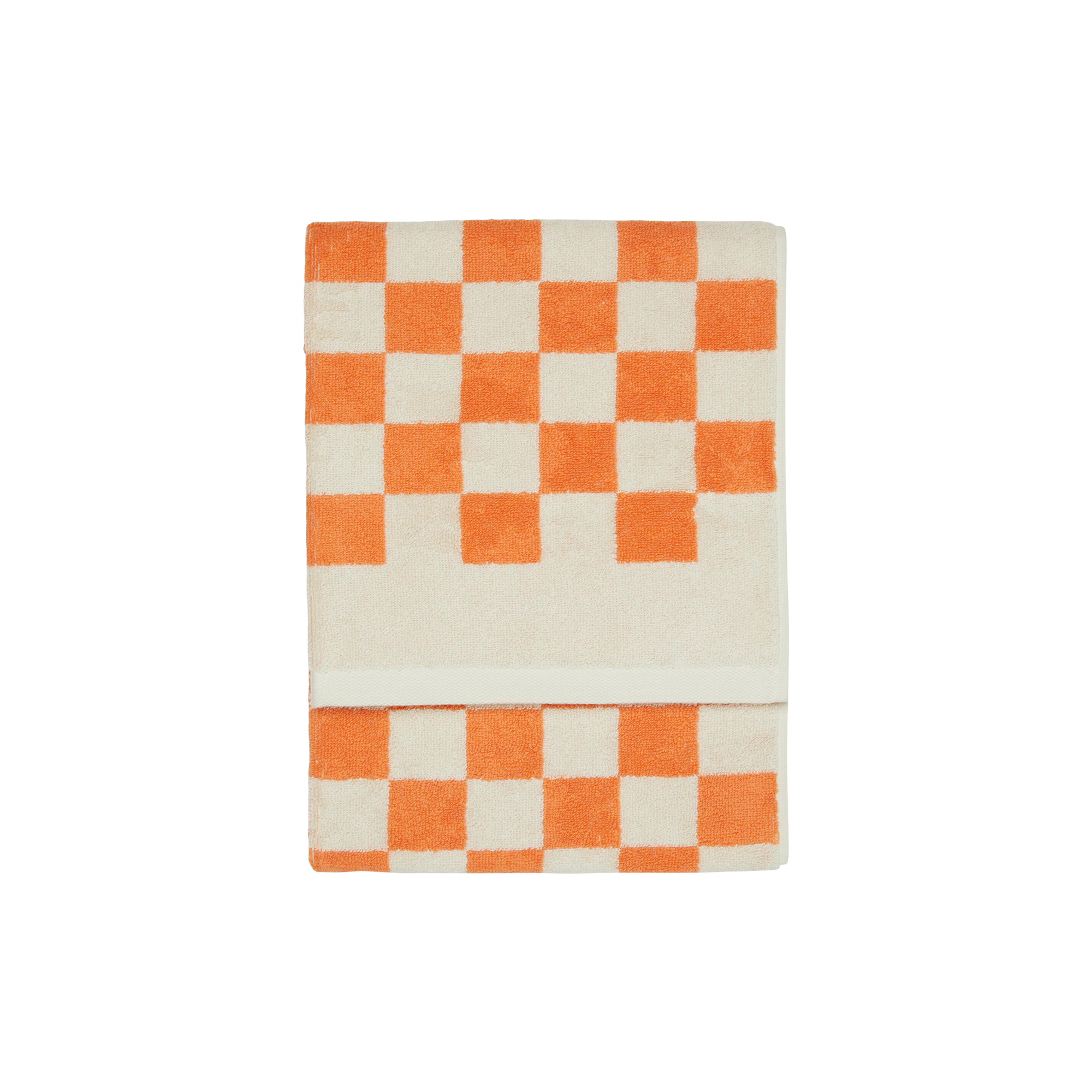 Marc O'Polo - Checker håndklæde, melon - 70x140 cm