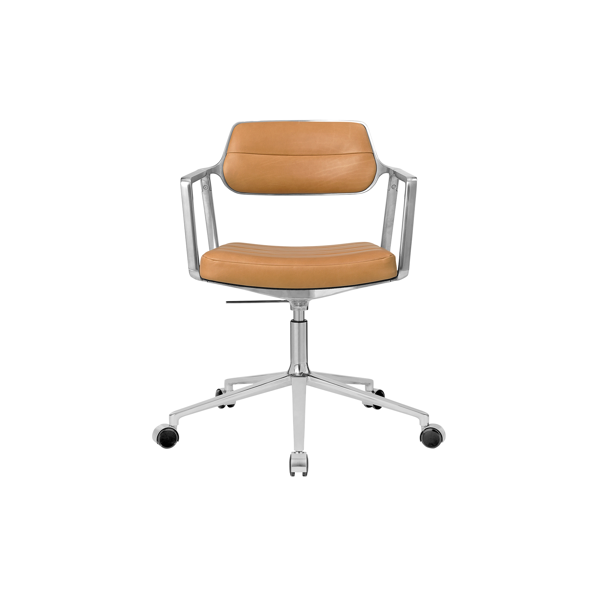 Vipp - VIPP453 Swivel+ Chair with Castors, camel/polished aluminium