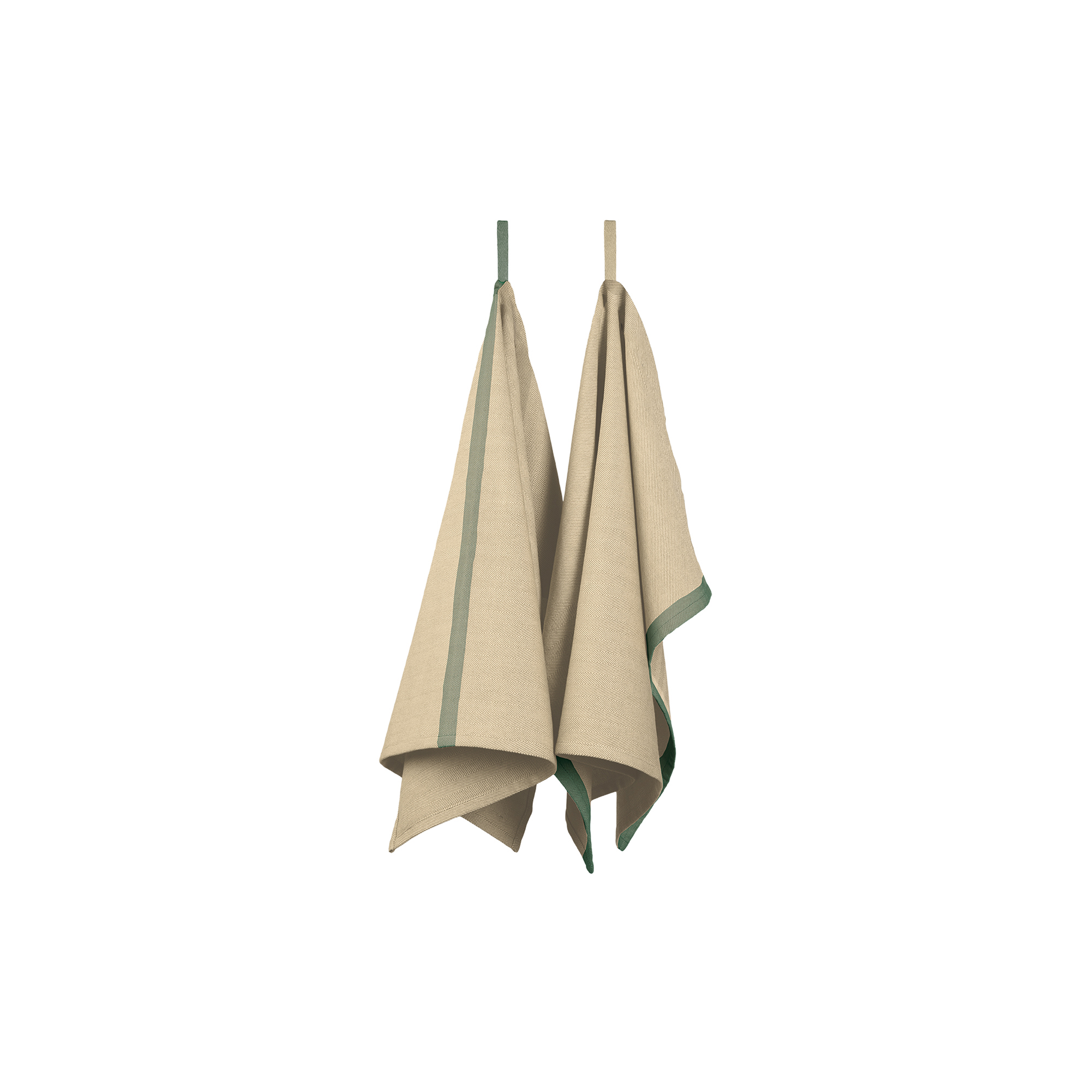 EKTA Living - Tea towel herringbone twill 2 stk., taupe/green