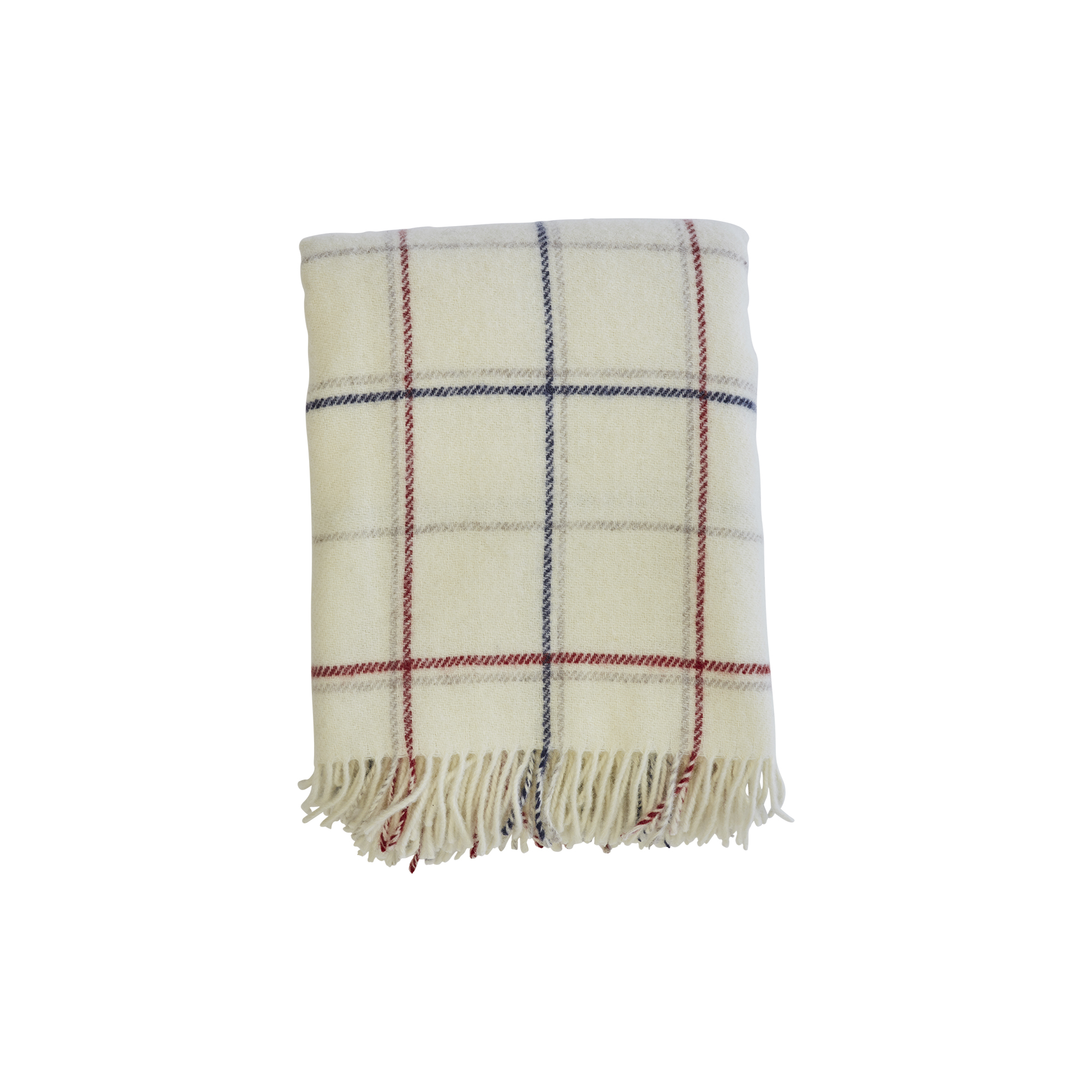 Klippan Yllefabrik - Tartan plaid, off-white/red stripe - 130x200 cm.