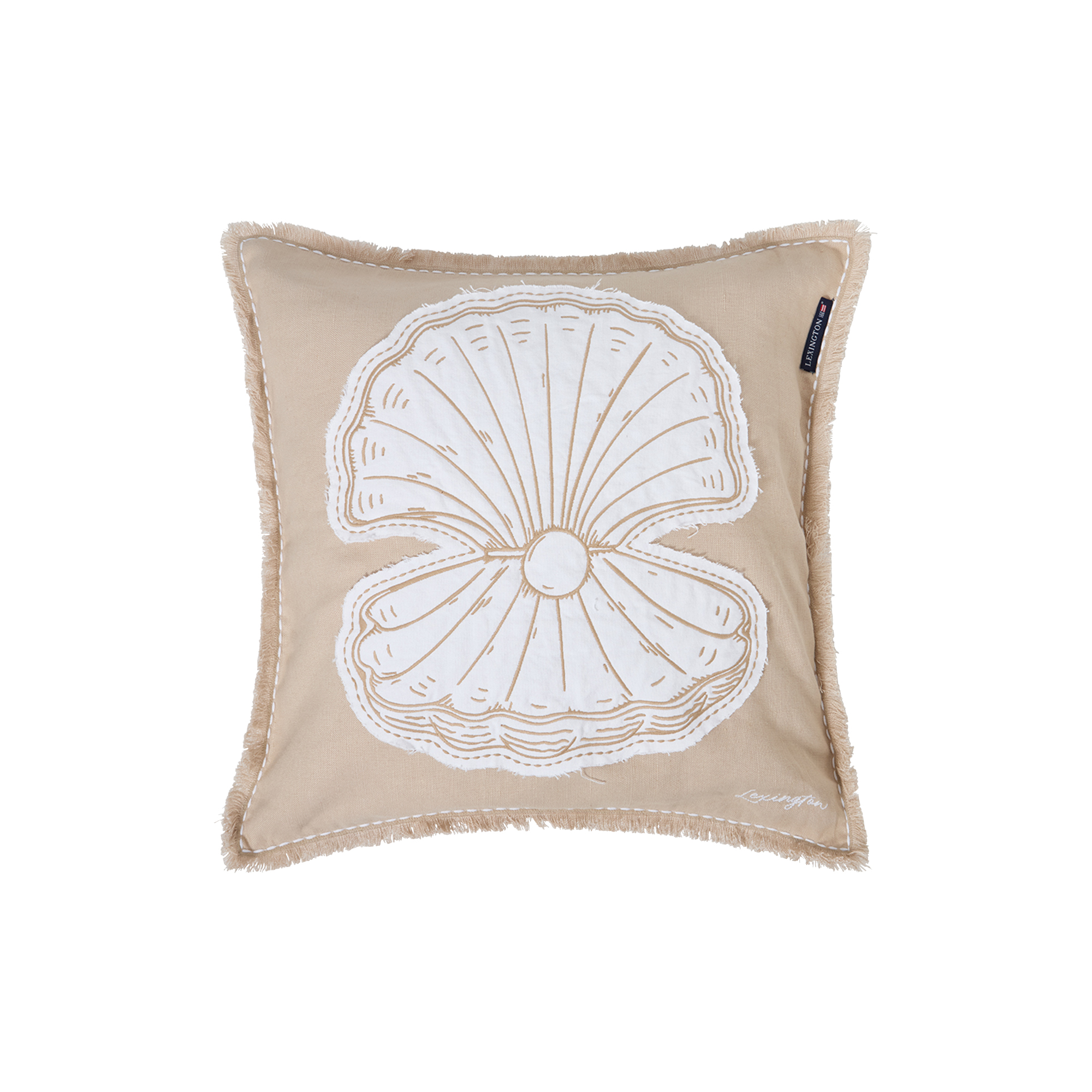 Lexington - Summer Embroidered Patch Linen/Cotton Pillow Cover, beige/white