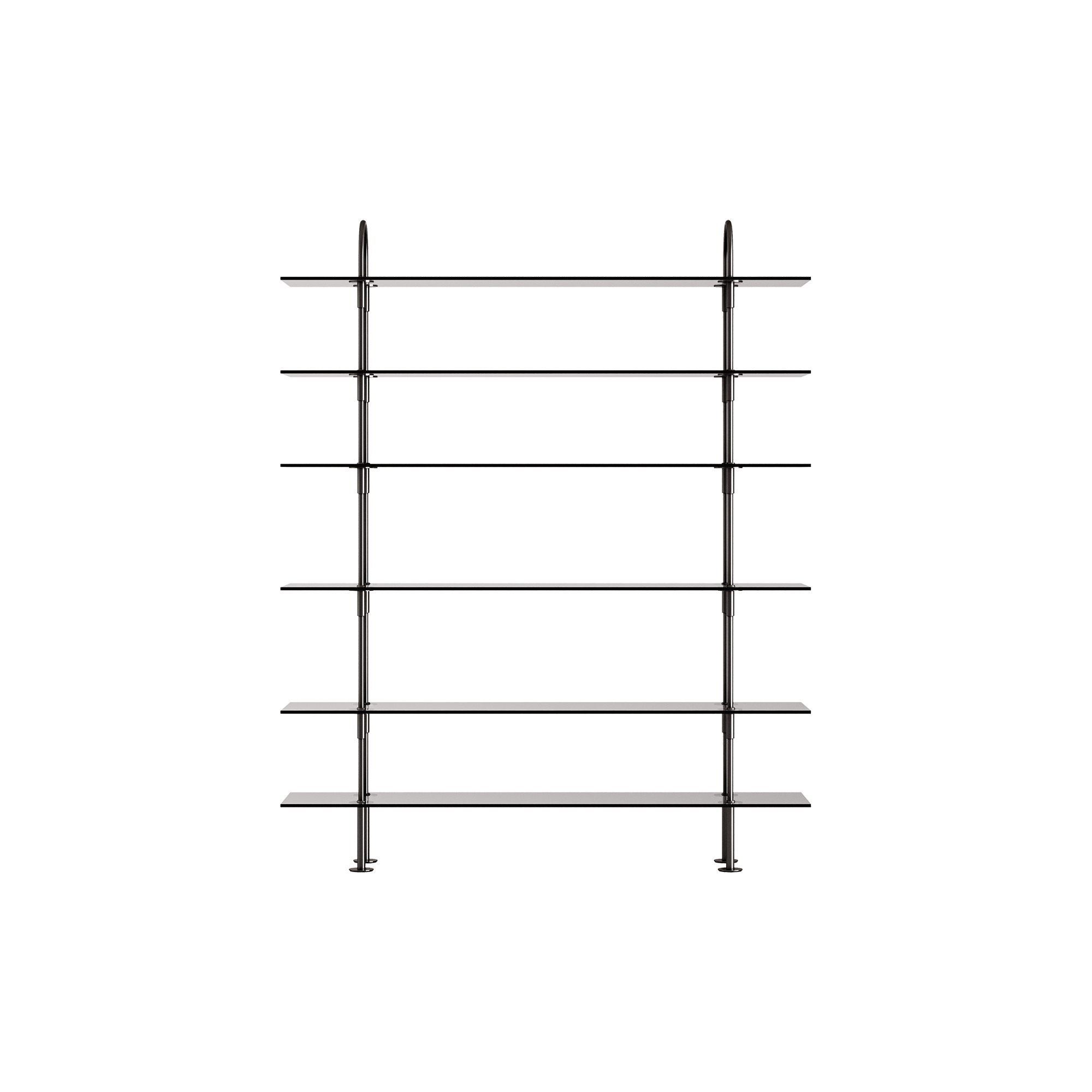 GUBI - Keen Shelving, black brass/smoked tempered glass - B96 cm