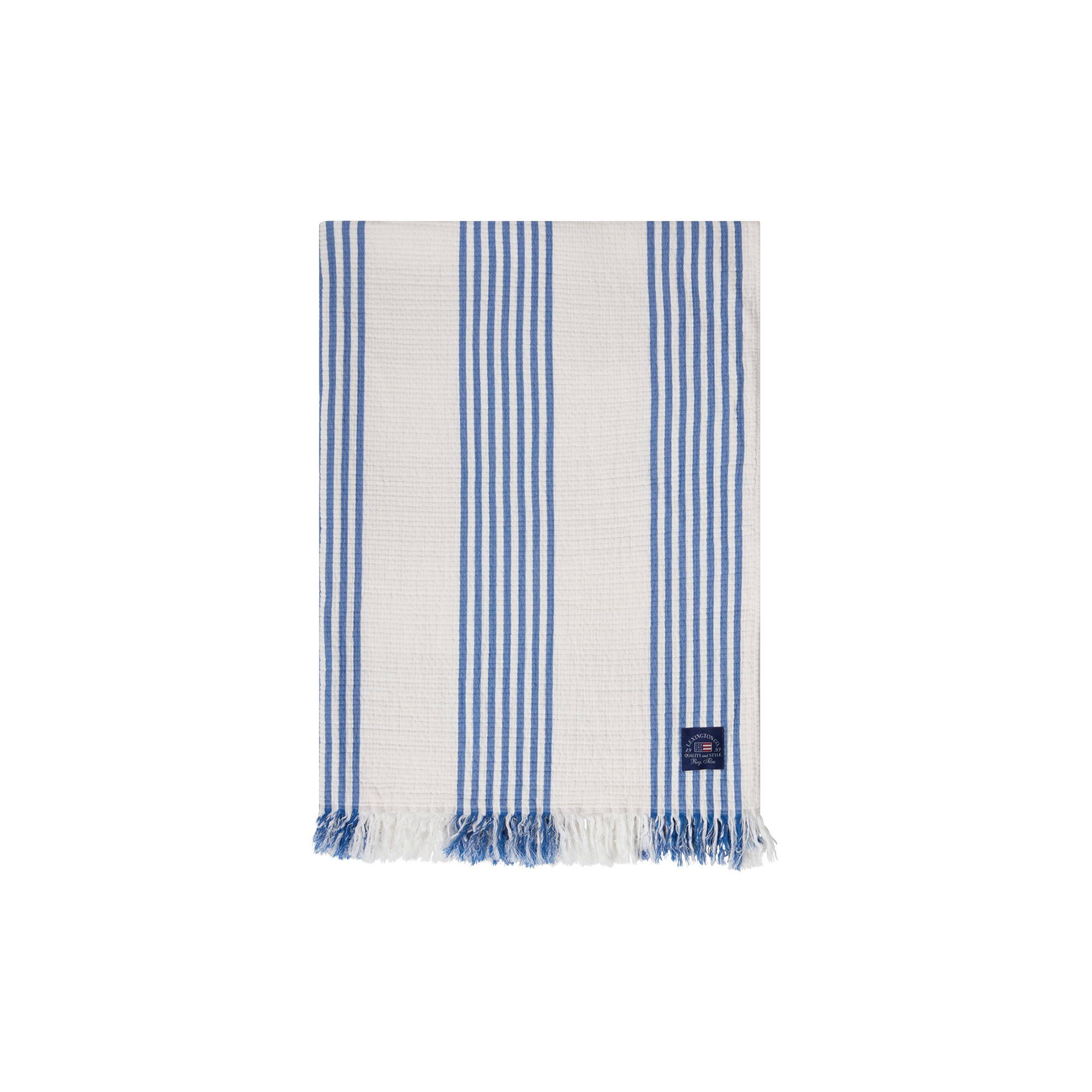 Lexington - Striped/Checked Organic Cotton Throw, white/blue/beige