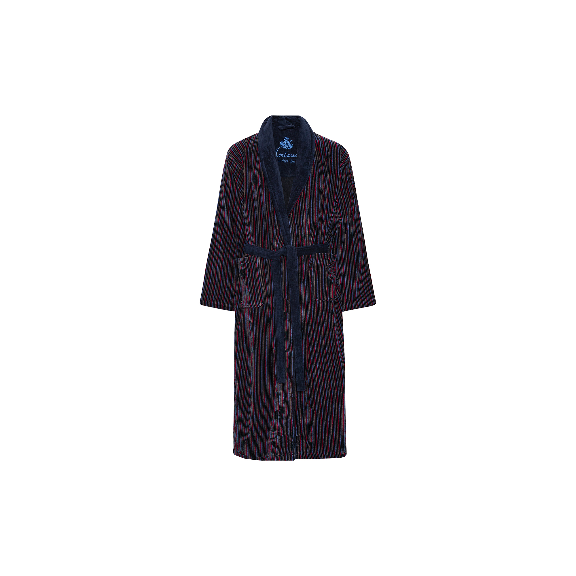 Ambassador 1867 - Skagerak Bathrobes, multi strip/solid navy collar - Str. S